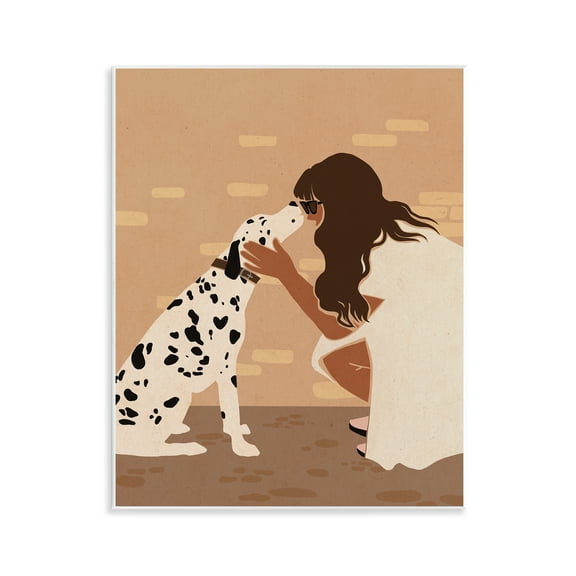 Stupell Industries Girl Hugging Dalmatian People Painting Unframed Art Print Wall Art, 11 x 14