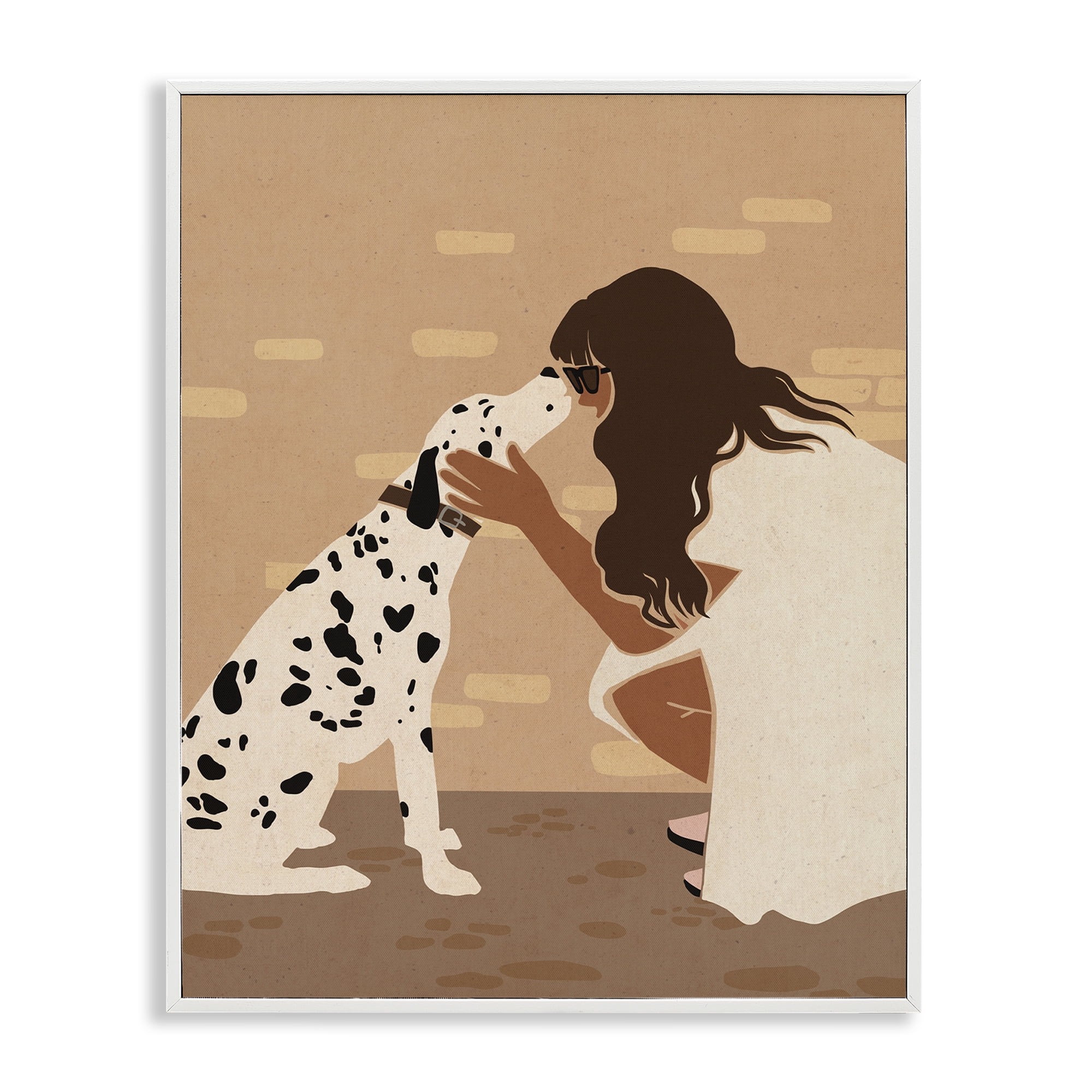 Stupell Industries Girl Hugging Dalmatian People Painting White Framed Art Print Wall Art, 16 x 20