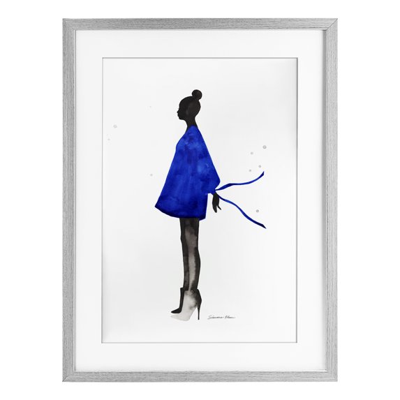 Stupell Industries Girl In Blue Dress Silhouette Gray Framed Print Under Glass design by Simone Elum, 20 x 14
