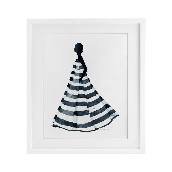 Stupell Industries Girl In Blue Striped Dress White Framed Print Under Glass design by Simone Elum, 21 x 17