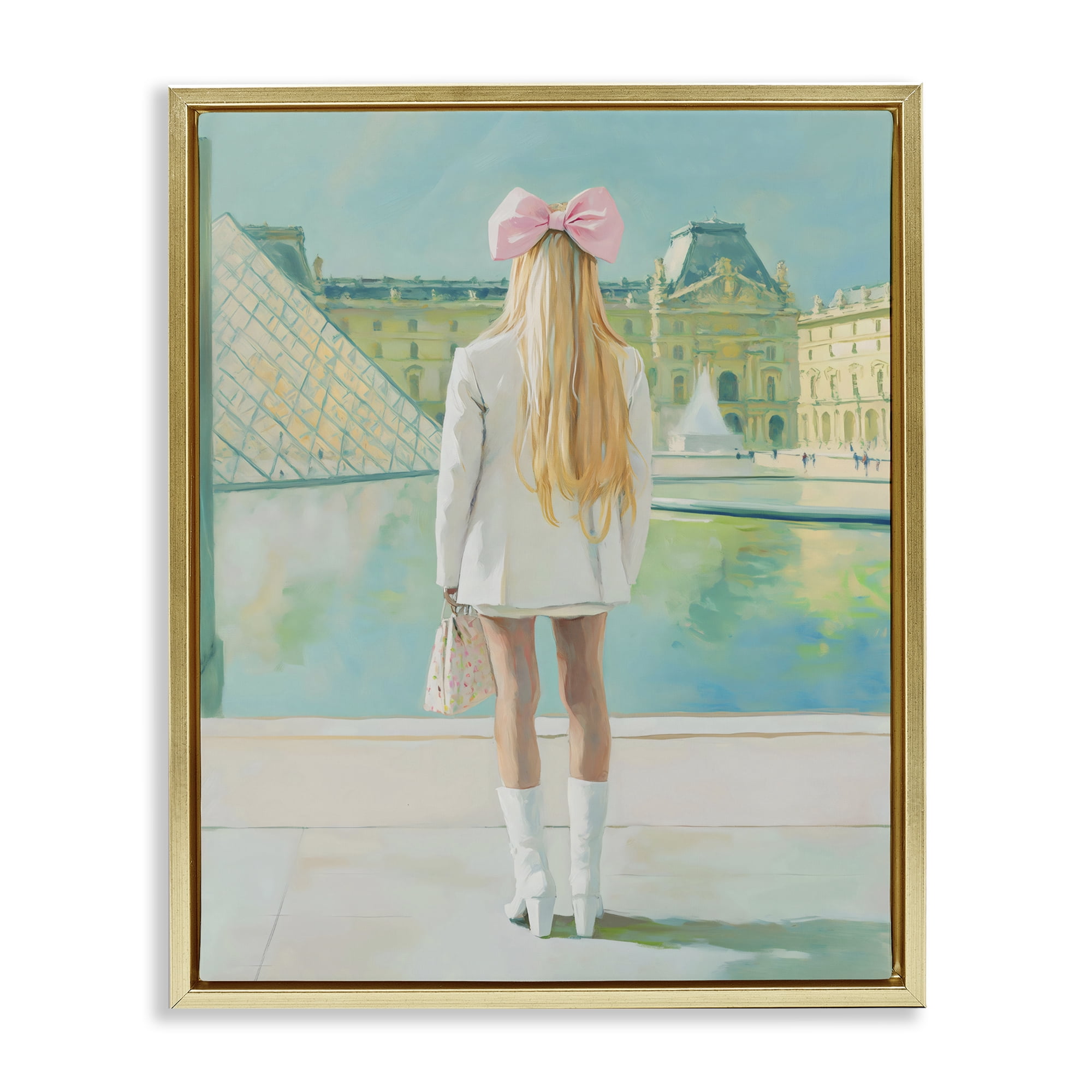 Stupell Industries Girl In Paris Observing Gold Framed Floater Canvas Wall Art, design by The Prints Vibe