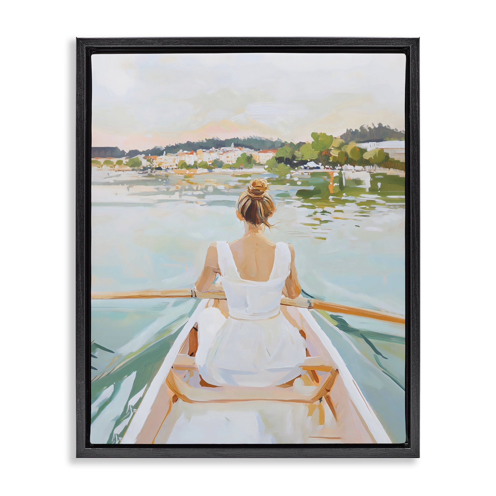 Stupell Industries Girl In Peaceful Canoe Ride Black Framed Floater Canvas Wall Art, design by The Prints Vibe