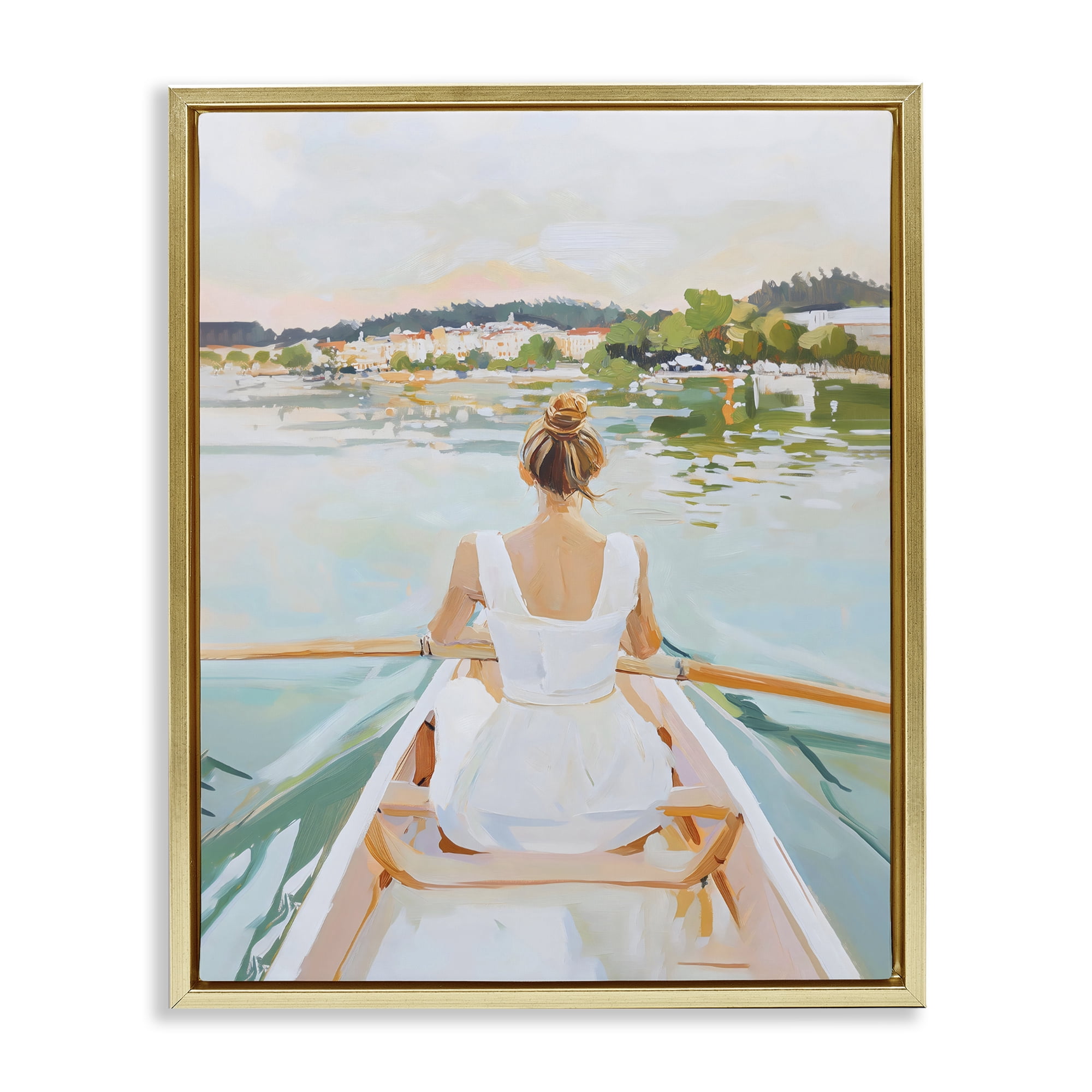Stupell Industries Girl In Peaceful Canoe Ride Gold Framed Floater Canvas Wall Art, design by The Prints Vibe