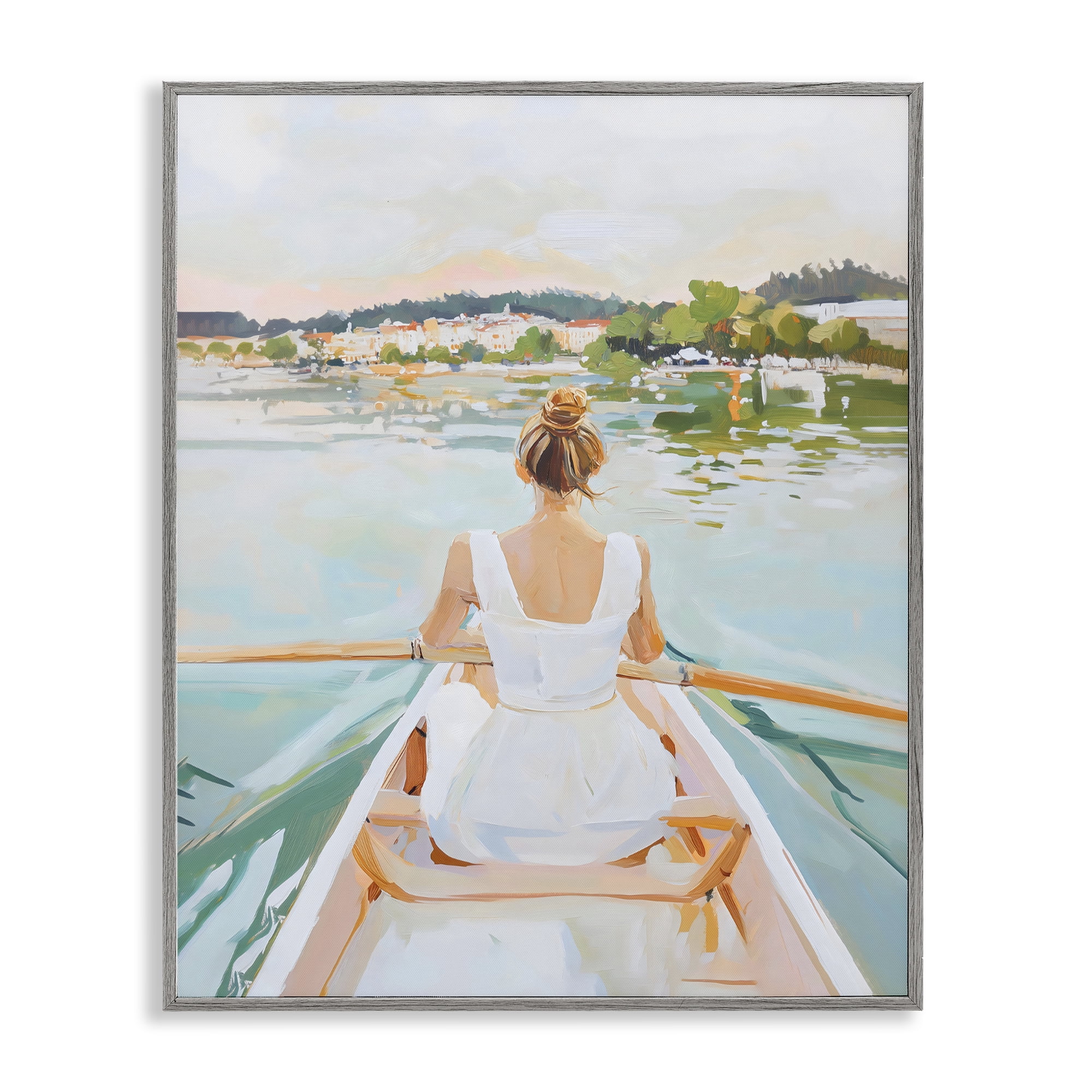 Stupell Industries Girl In Peaceful Canoe Ride Gray Framed Giclee Art, design by The Prints Vibe