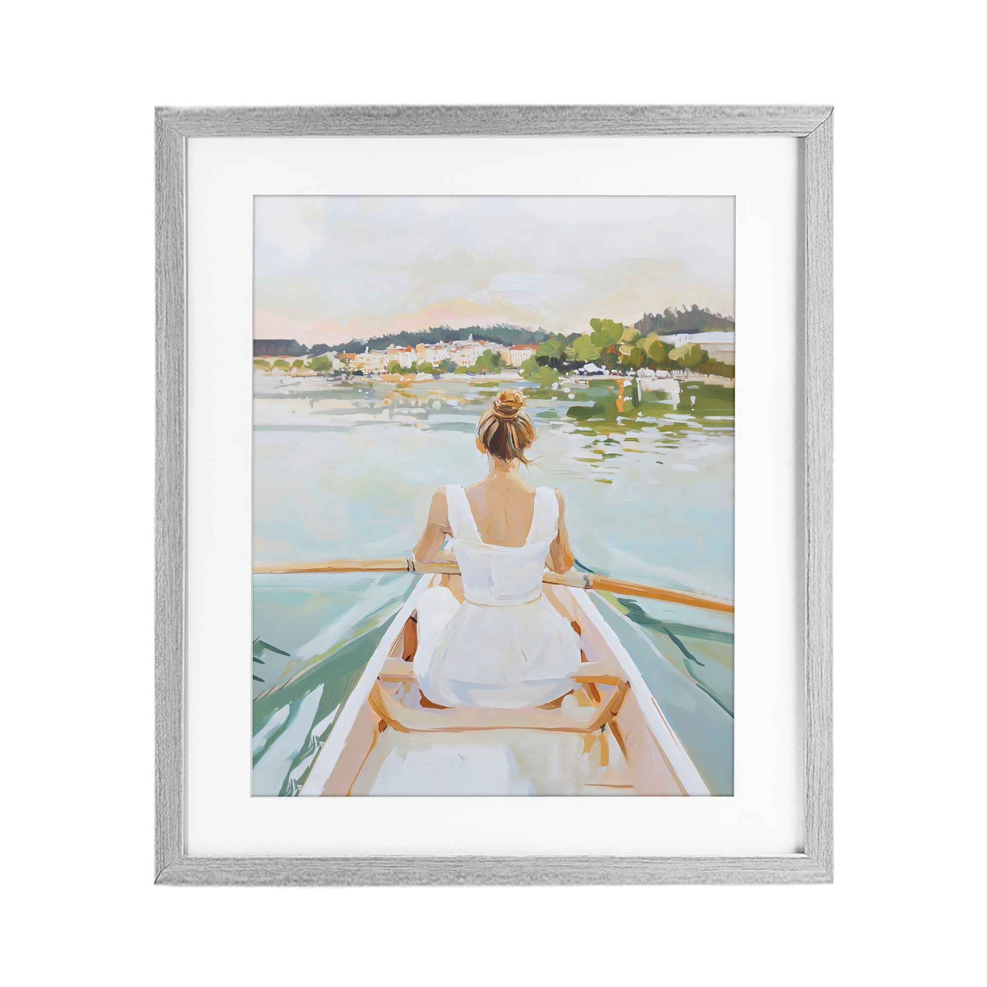 Stupell Industries Girl In Peaceful Canoe Ride Gray Framed Print Under Glass, design by The Prints Vibe