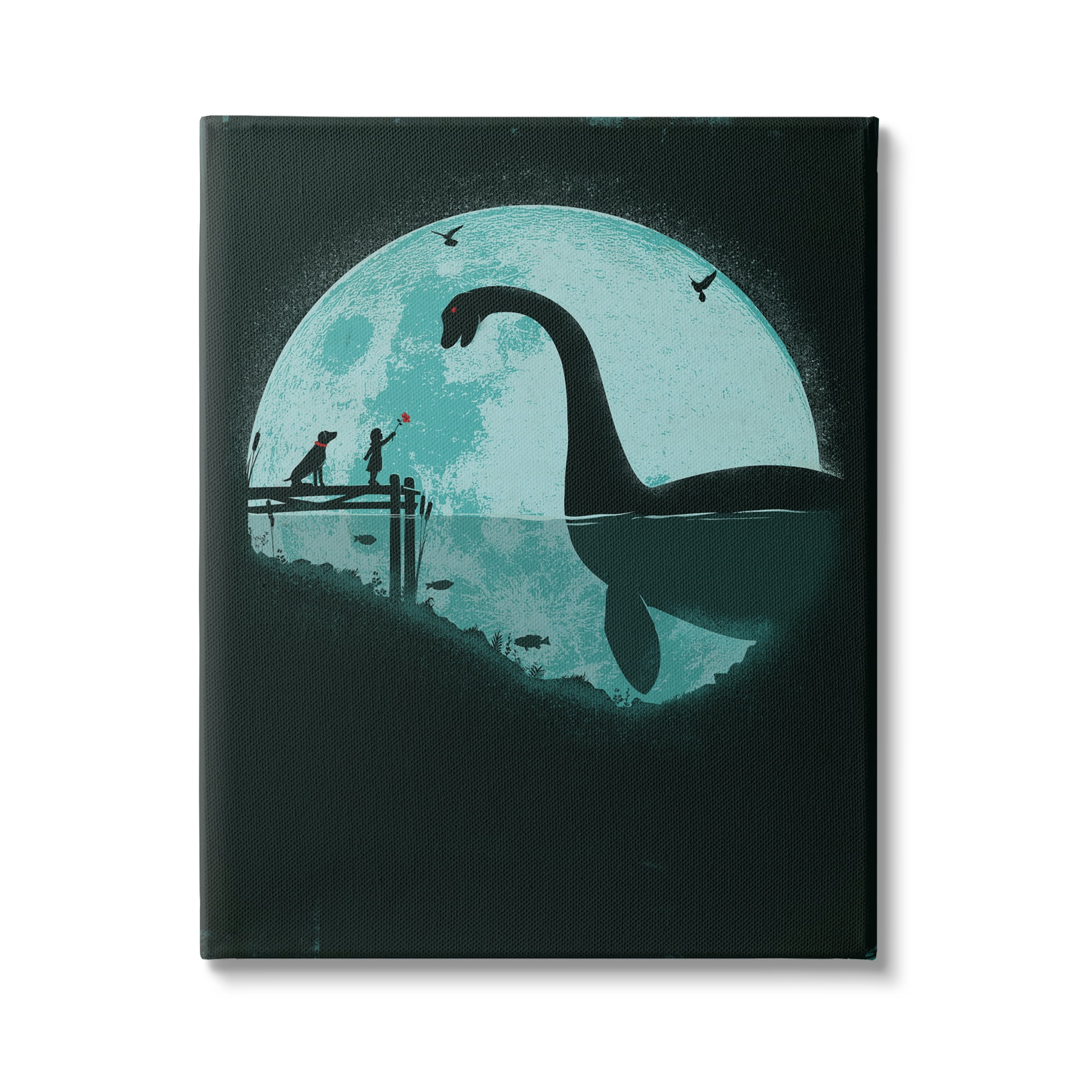 Stupell Industries Girl & Loch Ness Fairy Tales & Fantasy Painting Gallery Wrapped Canvas Art Print Wall Art, 30 x 40