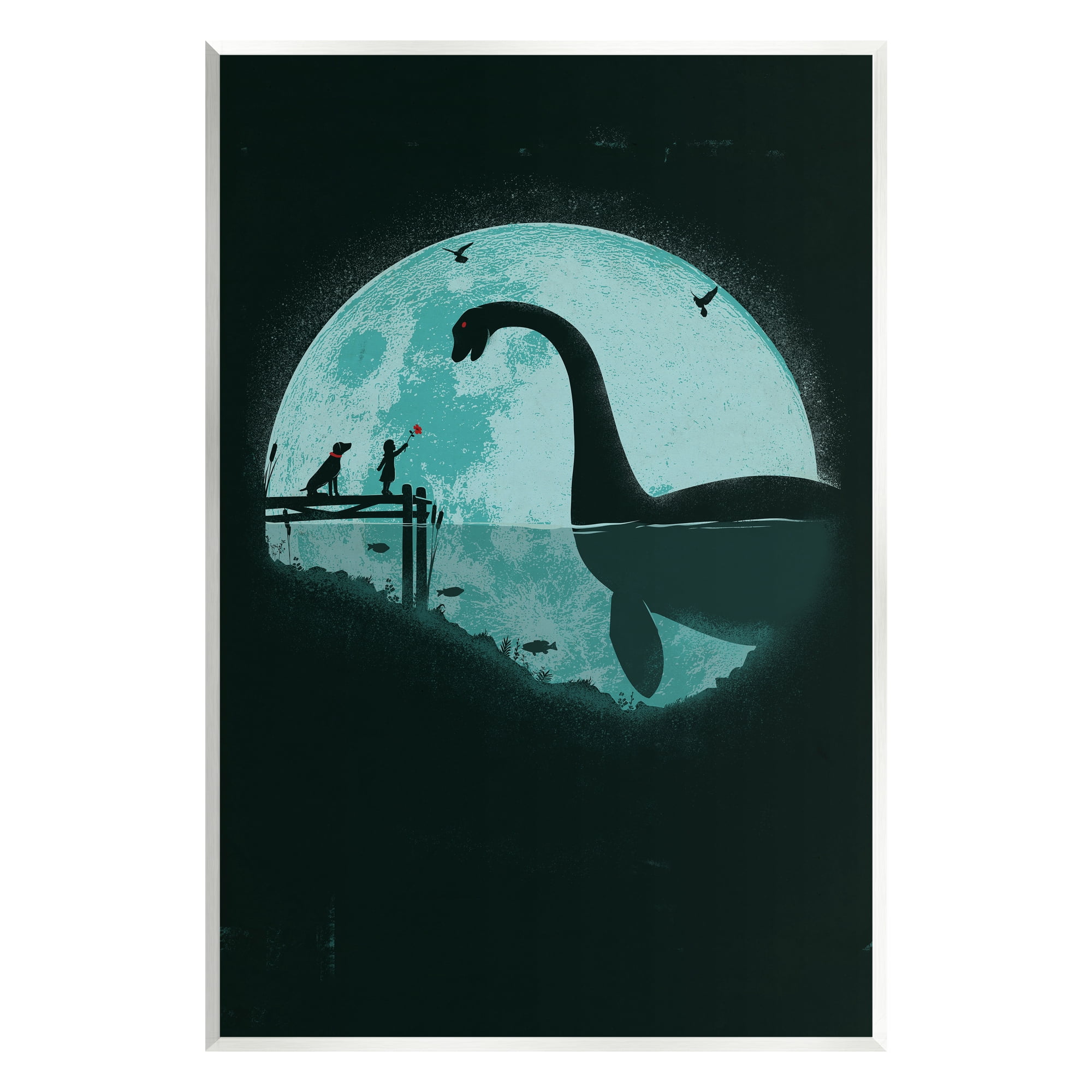 Stupell Industries Girl & Loch Ness Fairy Tales & Fantasy Painting Unframed Art Print Wall Art, 13 x 19