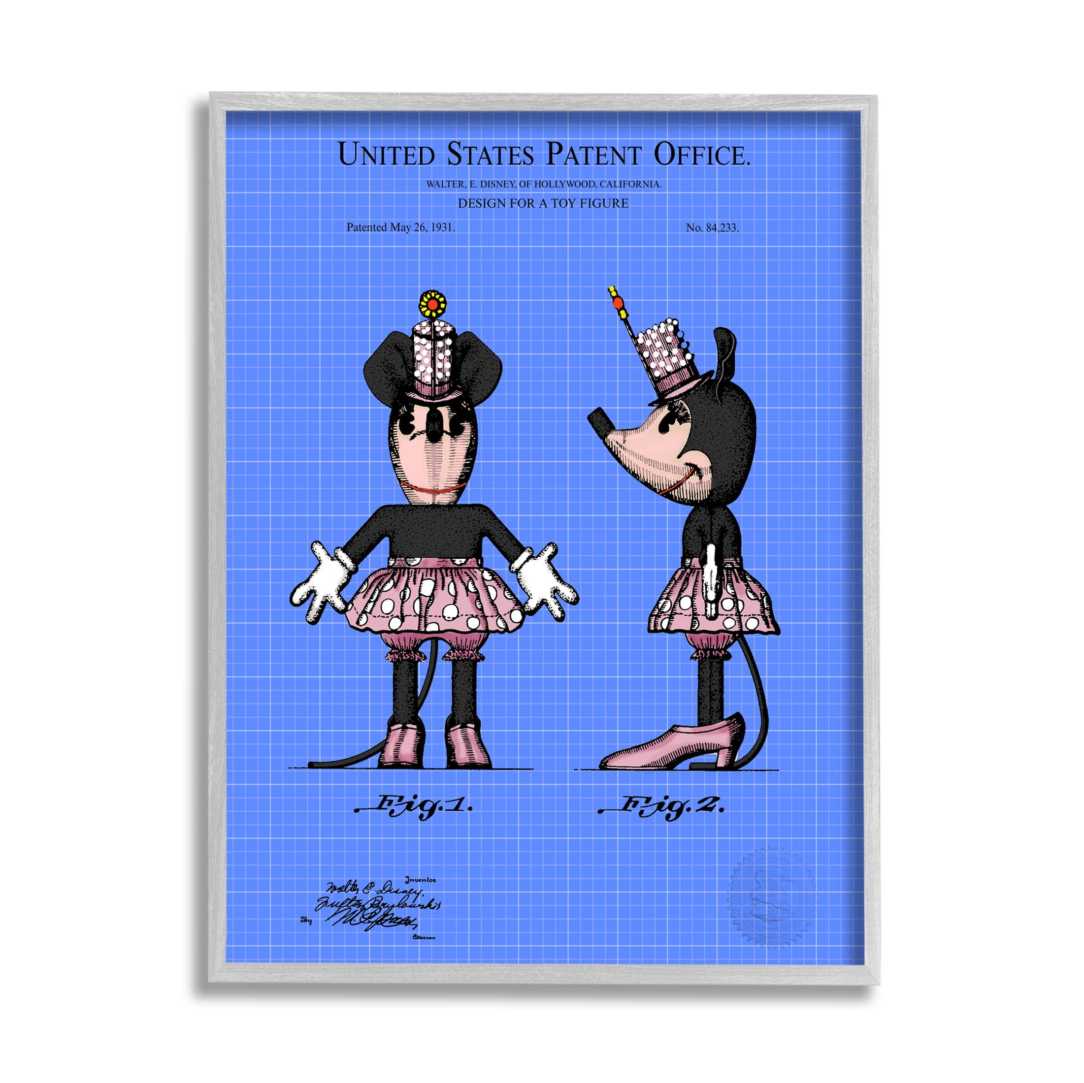 Stupell Industries Girl Mouse Toy Blueprint Graphic Art Gray Framed Art Print Wall Art, Design by Karl Hronek