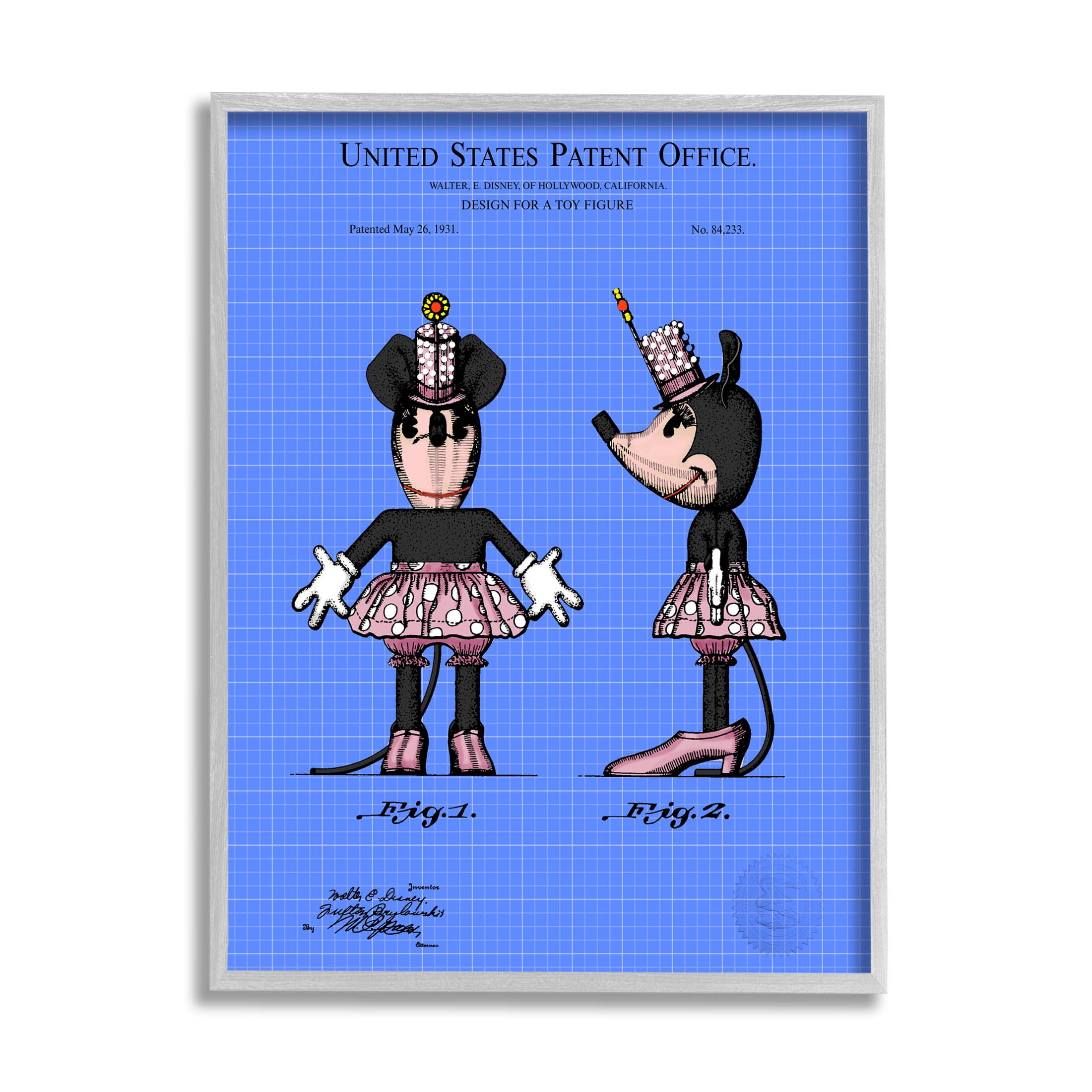Stupell Industries Girl Mouse Toy Blueprint Graphic Art Gray Framed Art Print Wall Art, Design by Karl Hronek