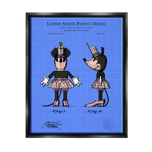 Stupell Industries Girl Mouse Toy Blueprint Graphic Art Jet Black Floating Framed Canvas Print Wall Art, Design by Karl Hronek