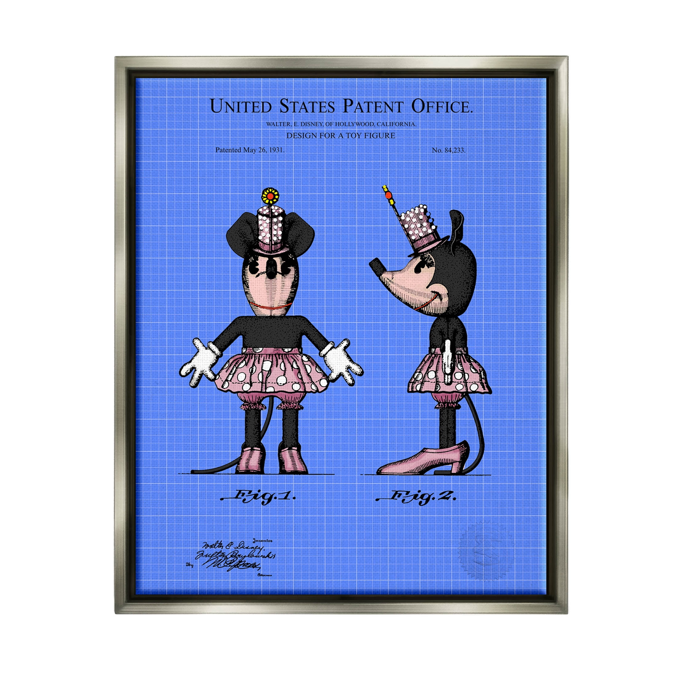 Stupell Industries Girl Mouse Toy Blueprint Graphic Art Luster Gray Floating Framed Canvas Print Wall Art, Design by Karl Hronek