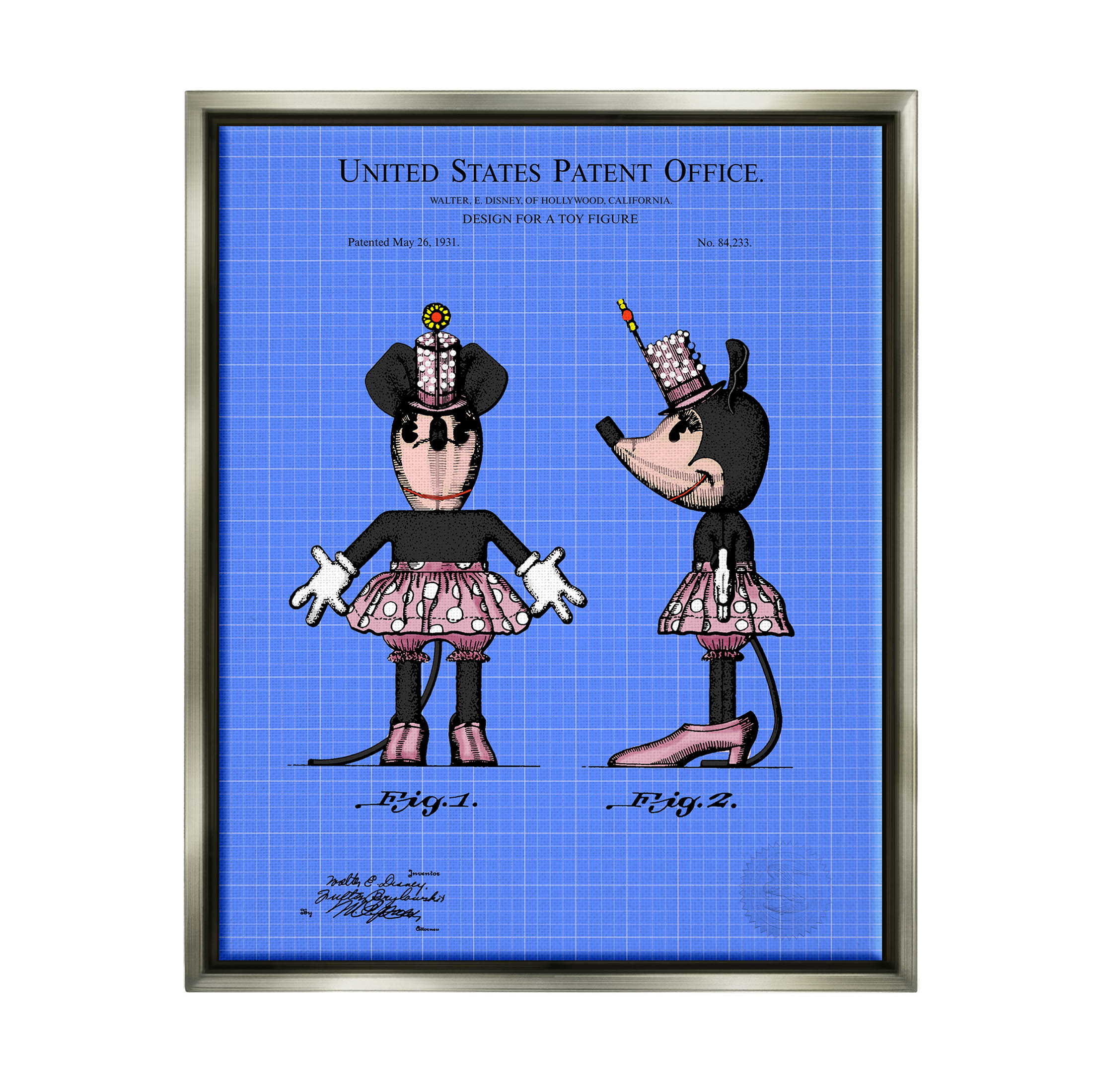 Stupell Industries Girl Mouse Toy Blueprint Graphic Art Luster Gray Floating Framed Canvas Print Wall Art, Design by Karl Hronek
