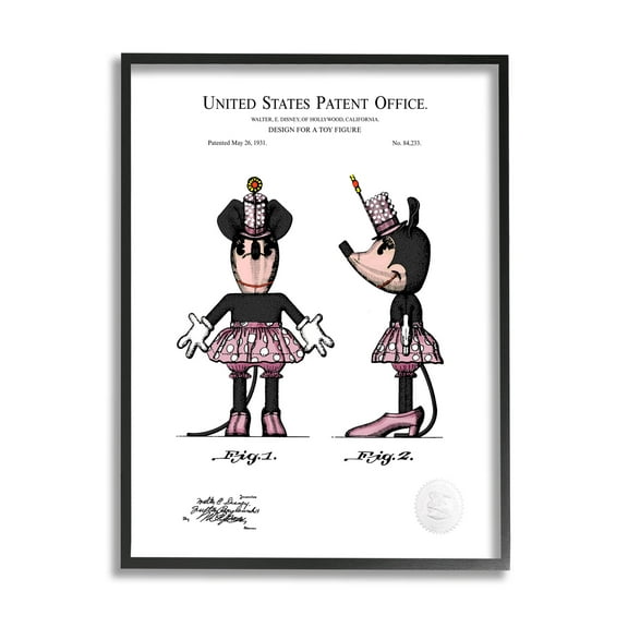Stupell Industries Girl Mouse Toy Patent Graphic Art Black Framed Art Print Wall Art, Design by Karl Hronek