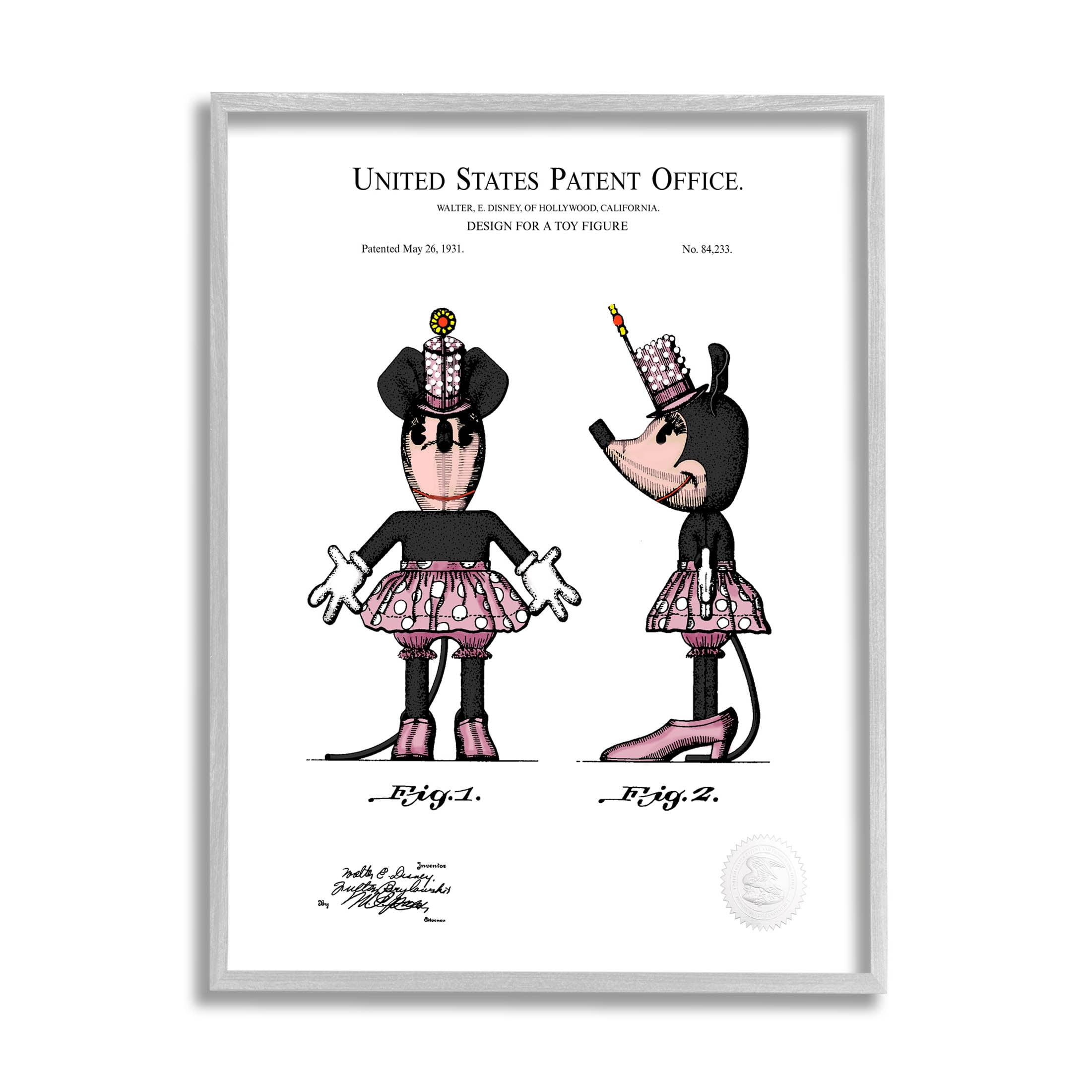 Stupell Industries Girl Mouse Toy Patent Graphic Art Gray Framed Art Print Wall Art, Design by Karl Hronek