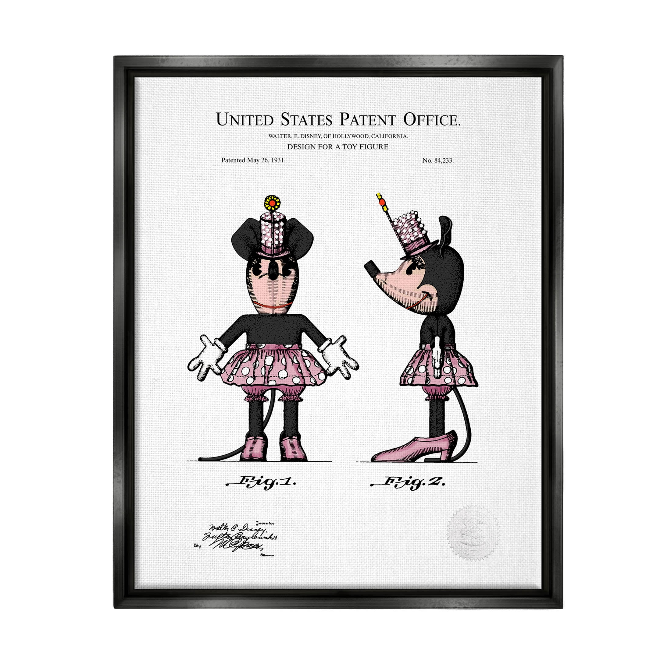 Stupell Industries Girl Mouse Toy Patent Graphic Art Jet Black Floating Framed Canvas Print Wall Art, Design by Karl Hronek