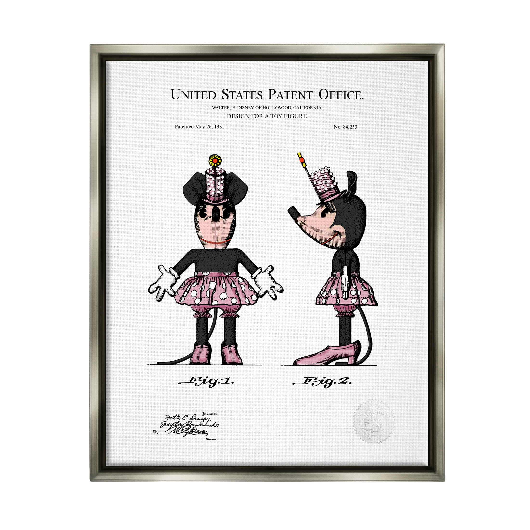 Stupell Industries Girl Mouse Toy Patent Graphic Art Luster Gray Floating Framed Canvas Print Wall Art, Design by Karl Hronek