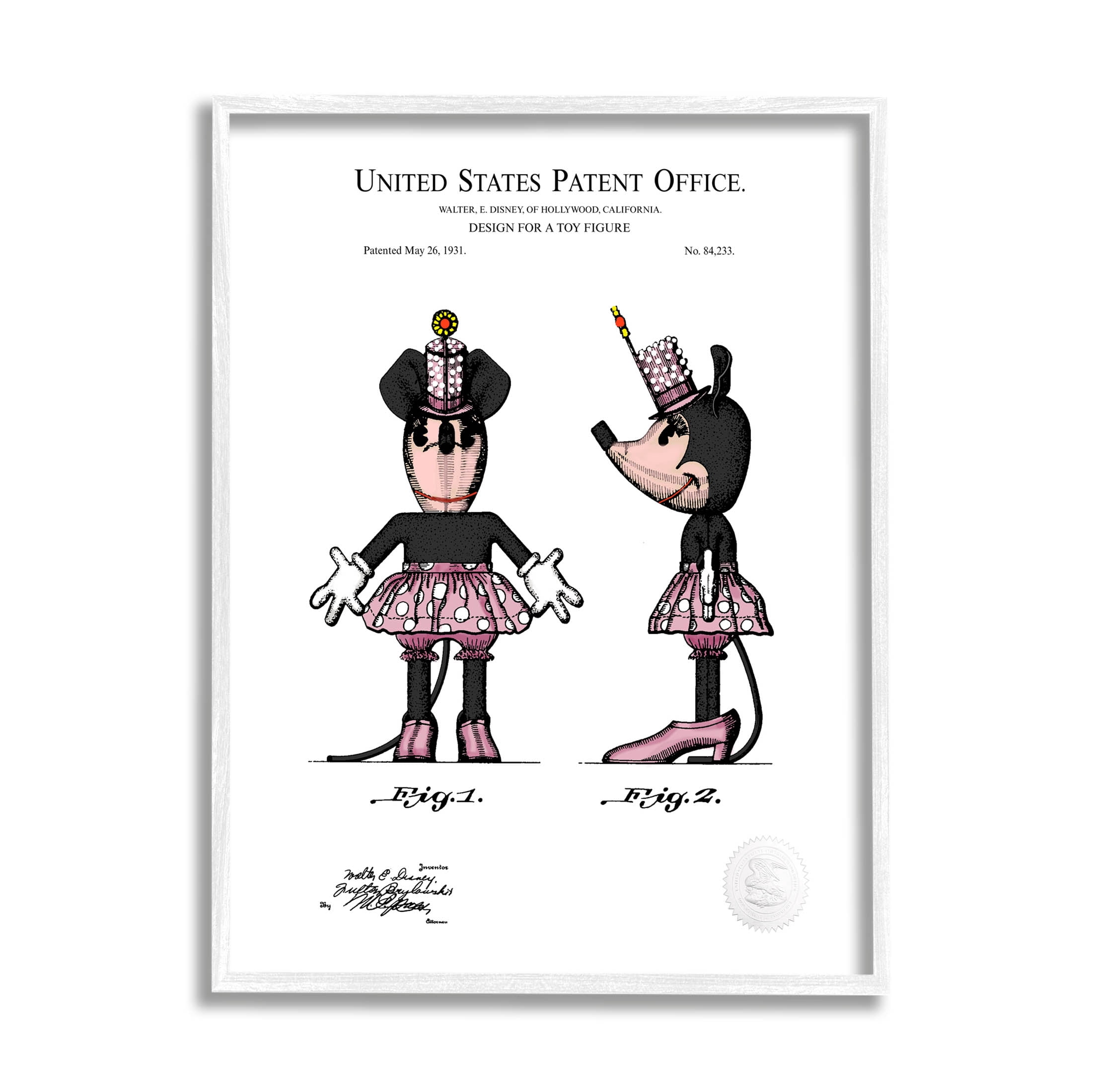 Stupell Industries Girl Mouse Toy Patent Graphic Art White Framed Art Print Wall Art, Design by Karl Hronek