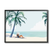 Stupell Industries Girl On Tropical Summer Beach Coastal Painting Black Framed Art Print Wall Art