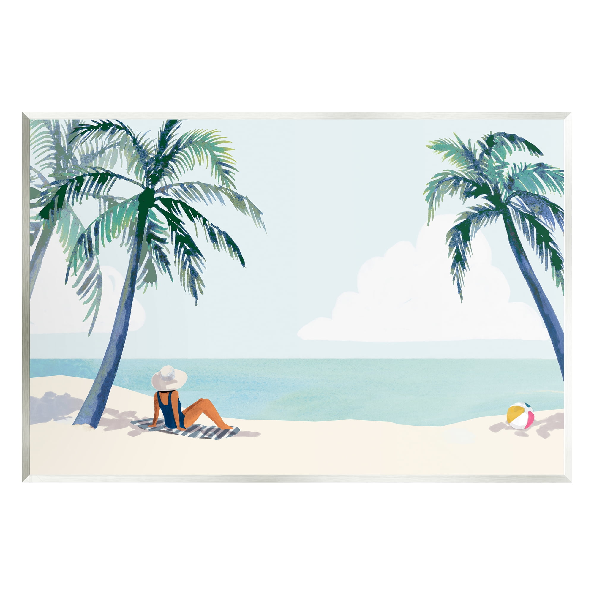 Girl on Tropical Beach MDF Wood Wall Art in Coastal Colors