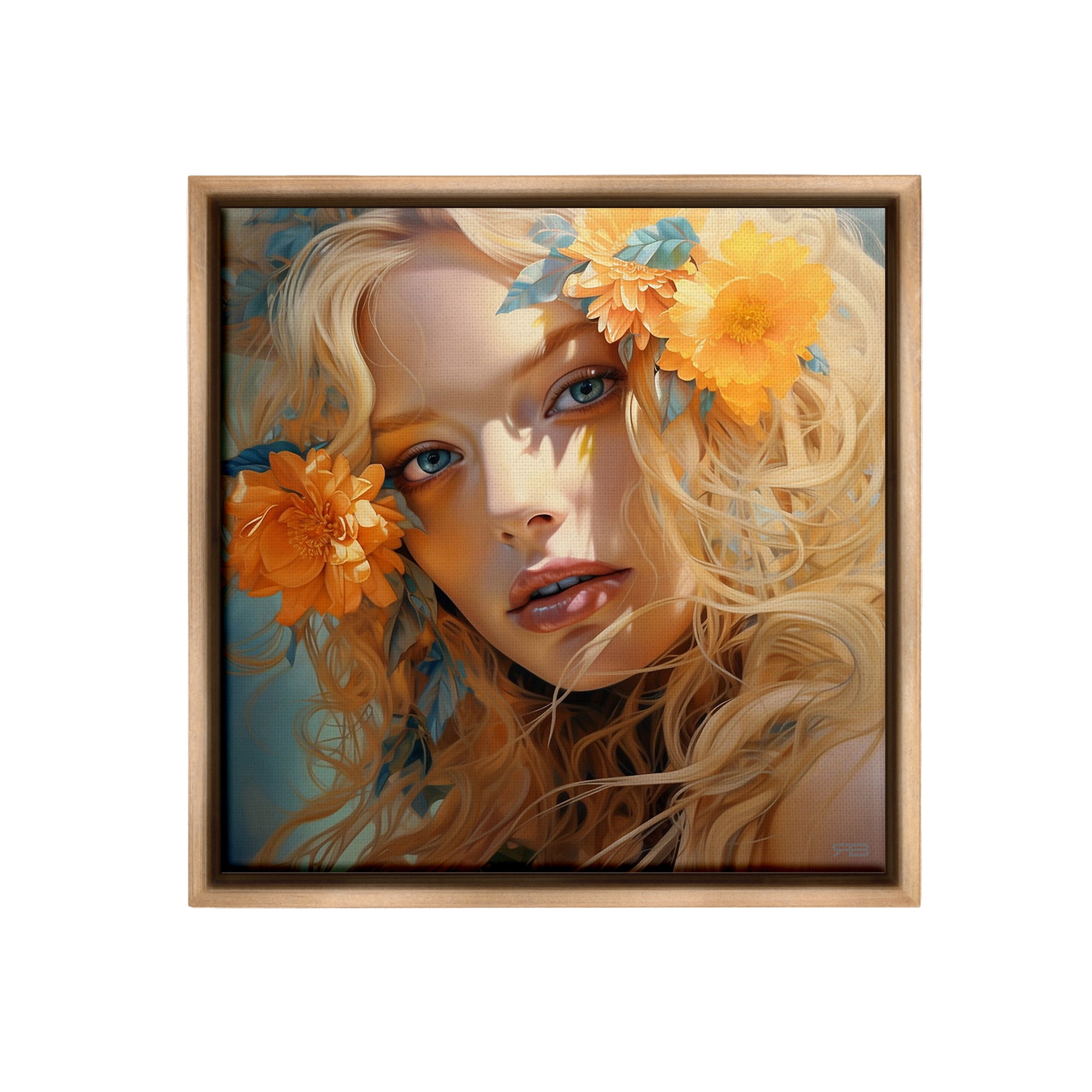 Stupell Industries Girl & Orange Blossoms Botanical & Floral Painting Brown Floater Framed Canvas Art Print Wall Art, 25 x 25