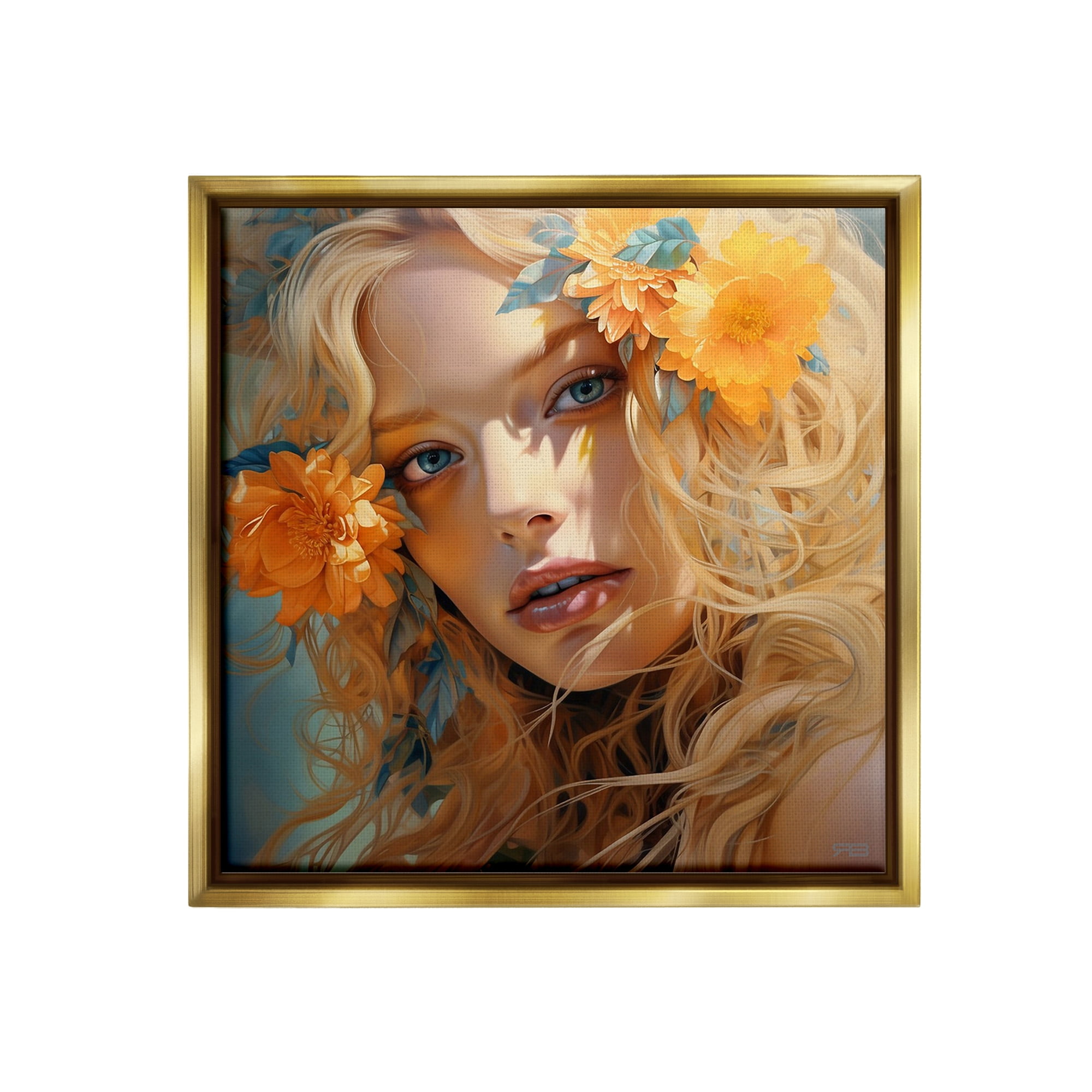 Stupell Industries Girl & Orange Blossoms Botanical & Floral Painting Gold Floater Framed Canvas Art Print Wall Art, 18 x 18