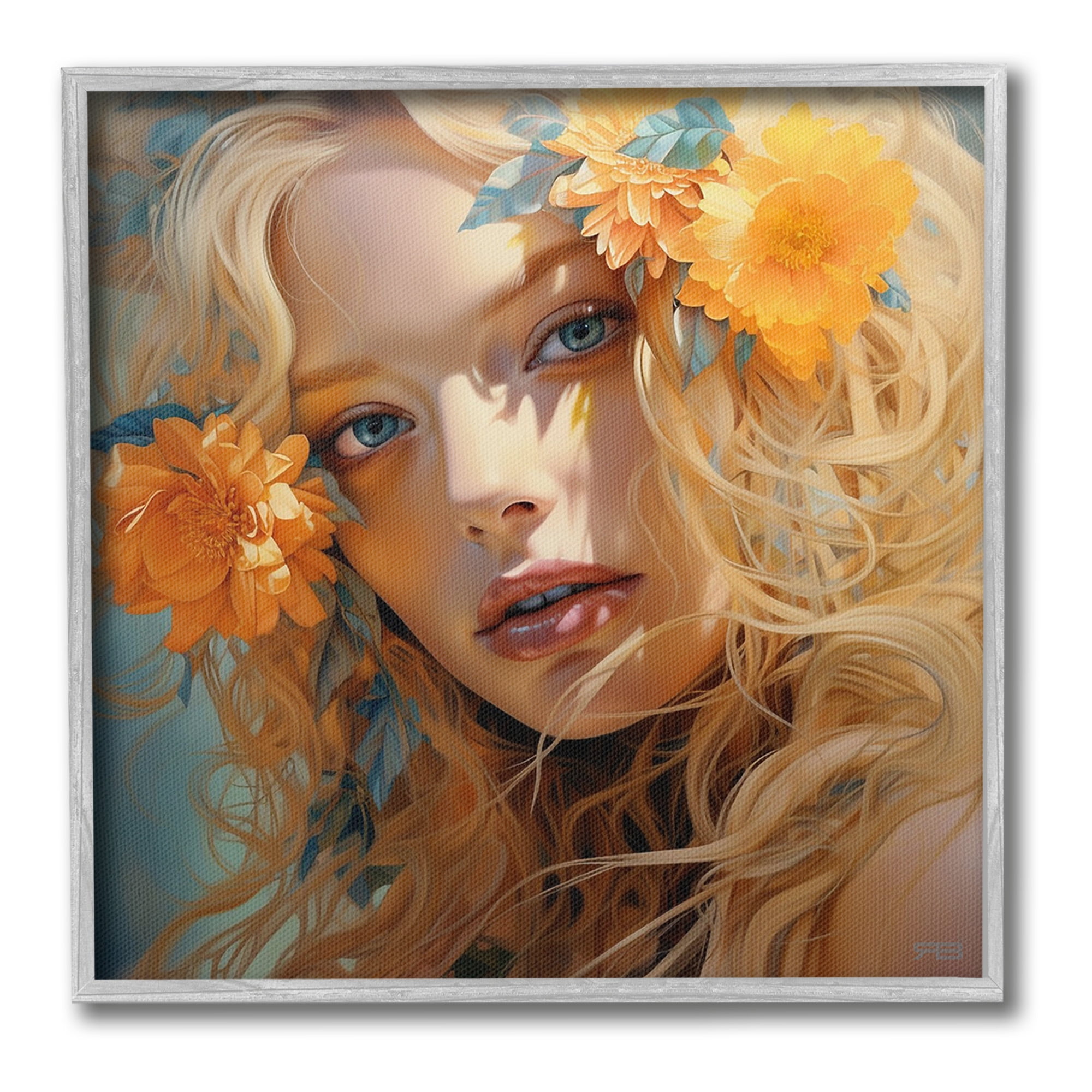 Stupell Industries Girl & Orange Blossoms Botanical & Floral Painting Gray Framed Art Print Wall Art, 17 x 17