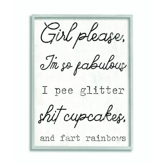 Stupell Industries Girl Please Glam Funny Wood Textured Word Design Framed Wall Art by Daphne Polselli, 16" x 20", Gray Framed