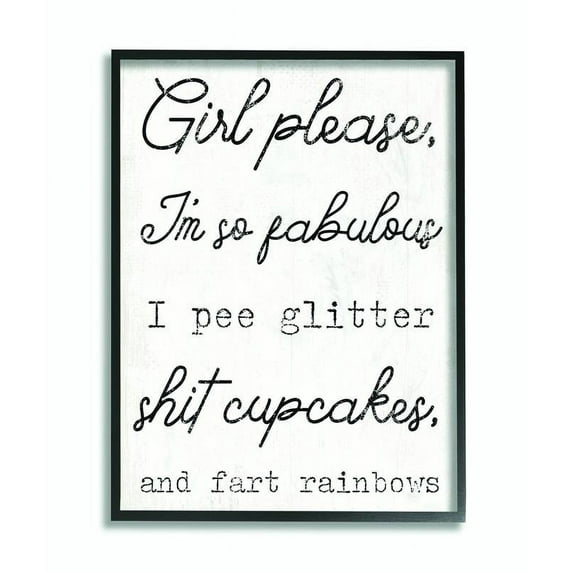 Stupell Industries Girl Please Glam Funny Wood Textured Word Design Framed Wall Art by Daphne Polselli, 24" x 30", Black Framed