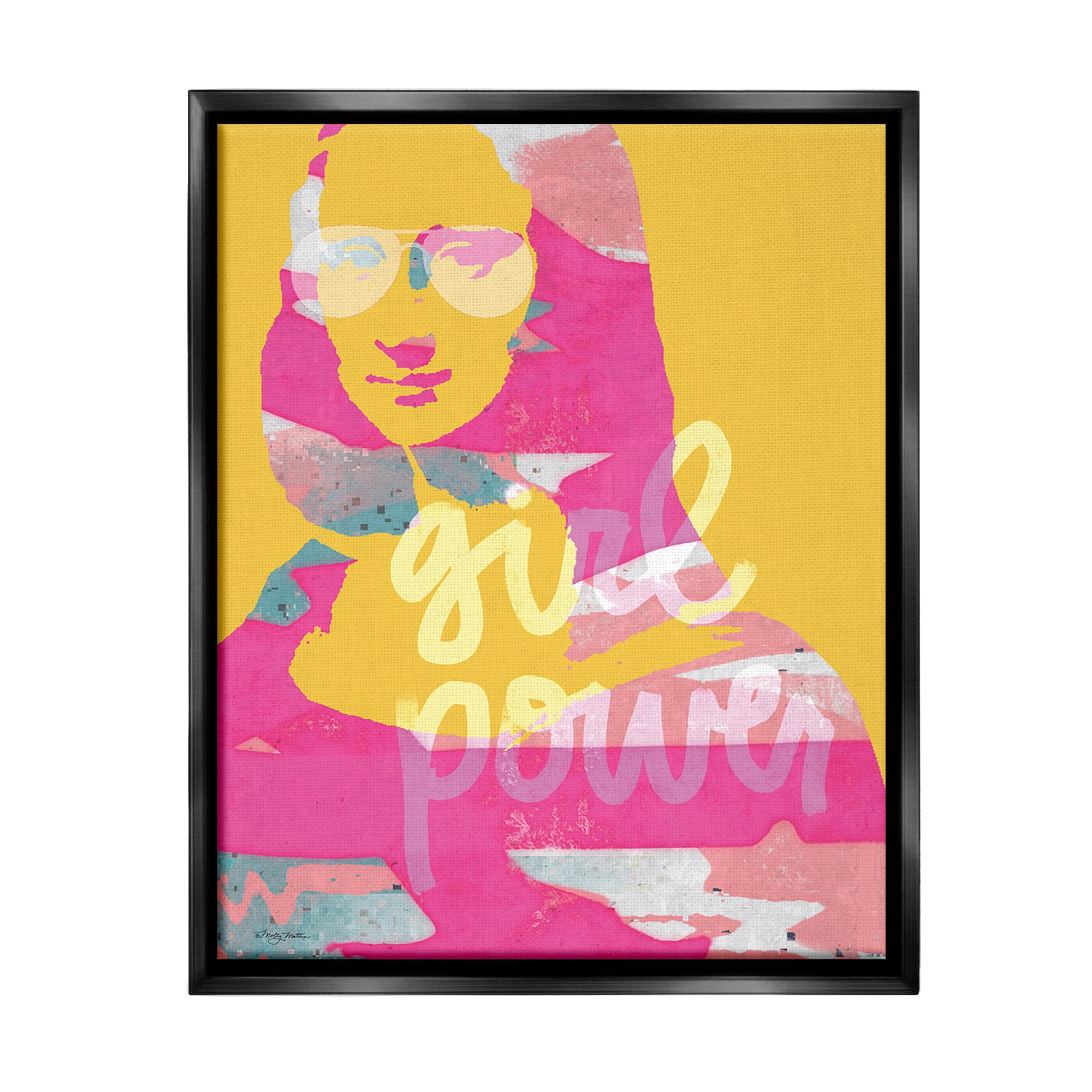 Stupell Industries Girl Power Abstract Face Abstract Painting Black Floater Framed Canvas Art Print Wall Art, 25 x 31