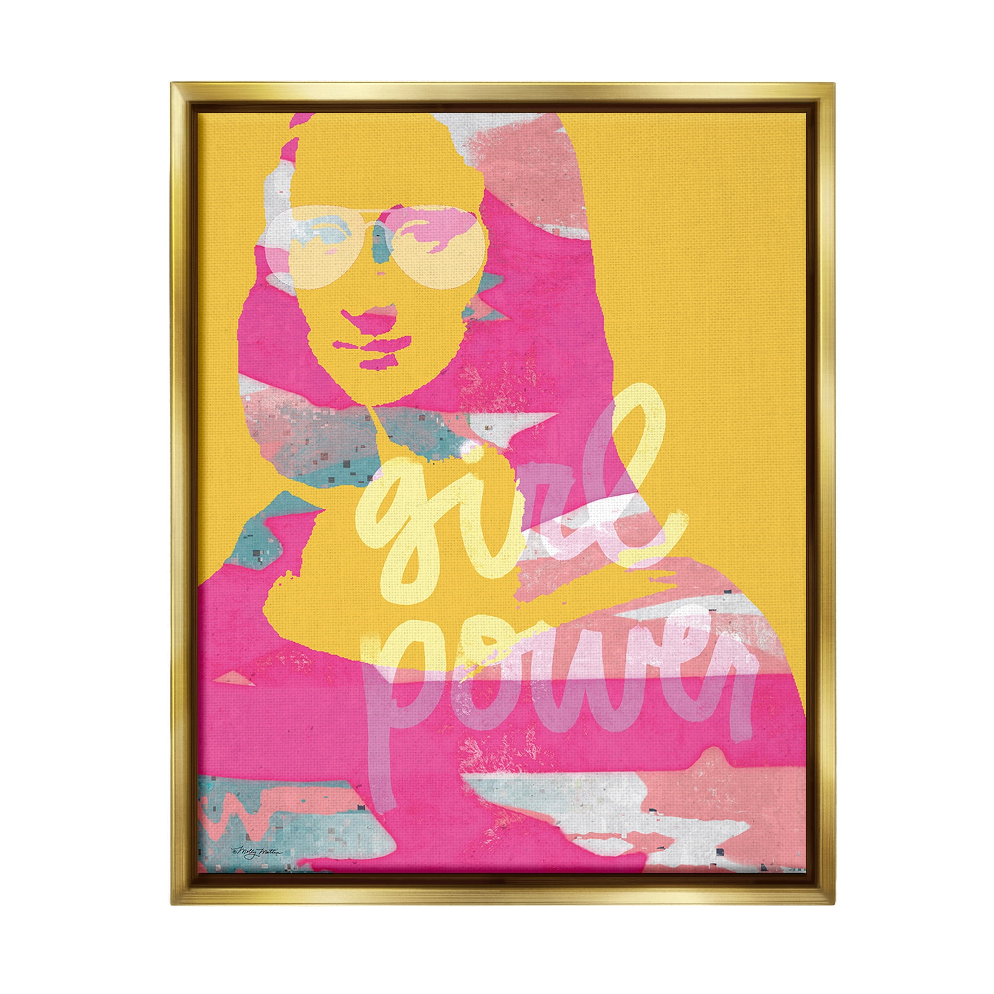 Stupell Industries Girl Power Abstract Face Abstract Painting Gold Floater Framed Canvas Art Print Wall Art, 17 x 21