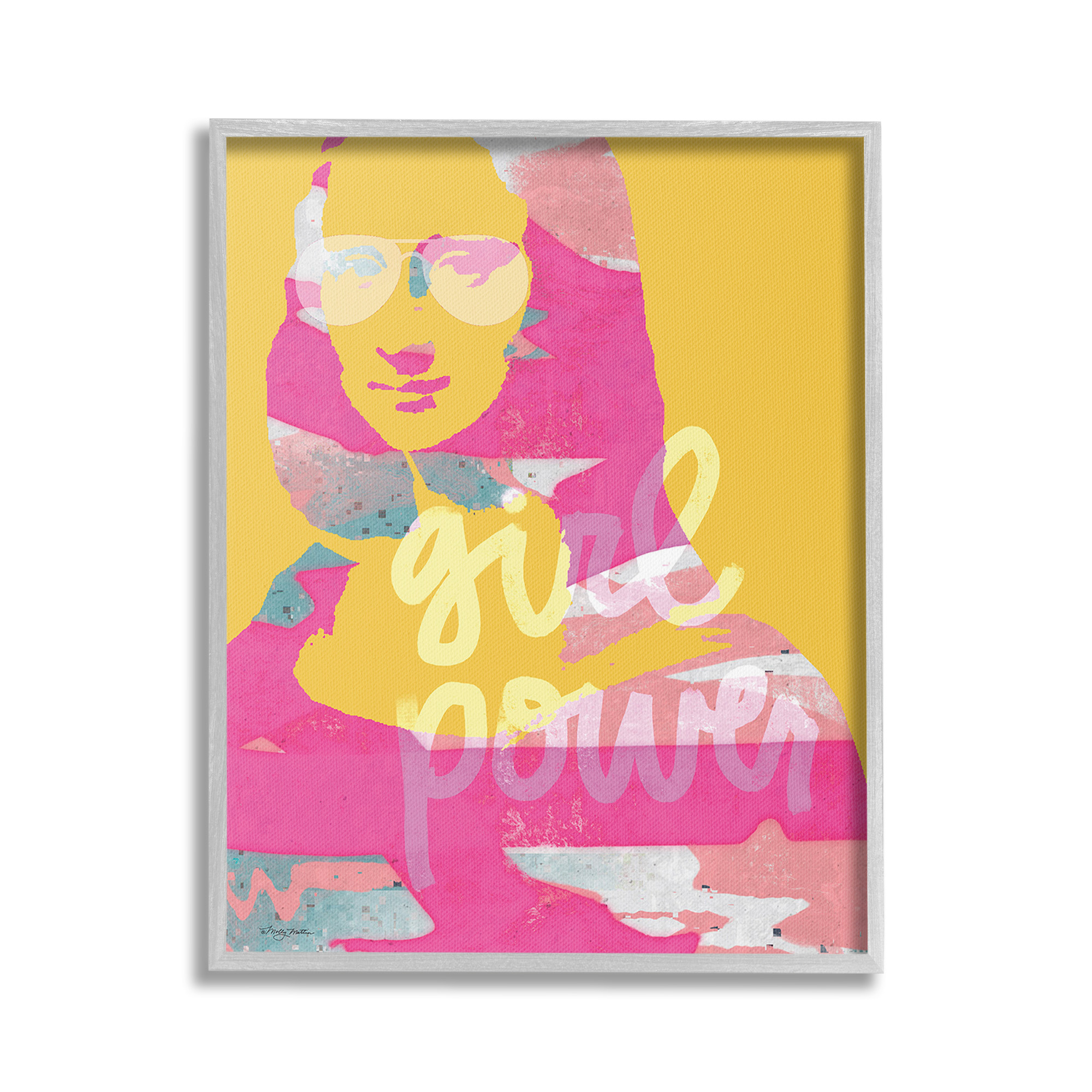 Stupell Industries Girl Power Abstract Face Abstract Painting Gray Framed Art Print Wall Art, 24 x 30