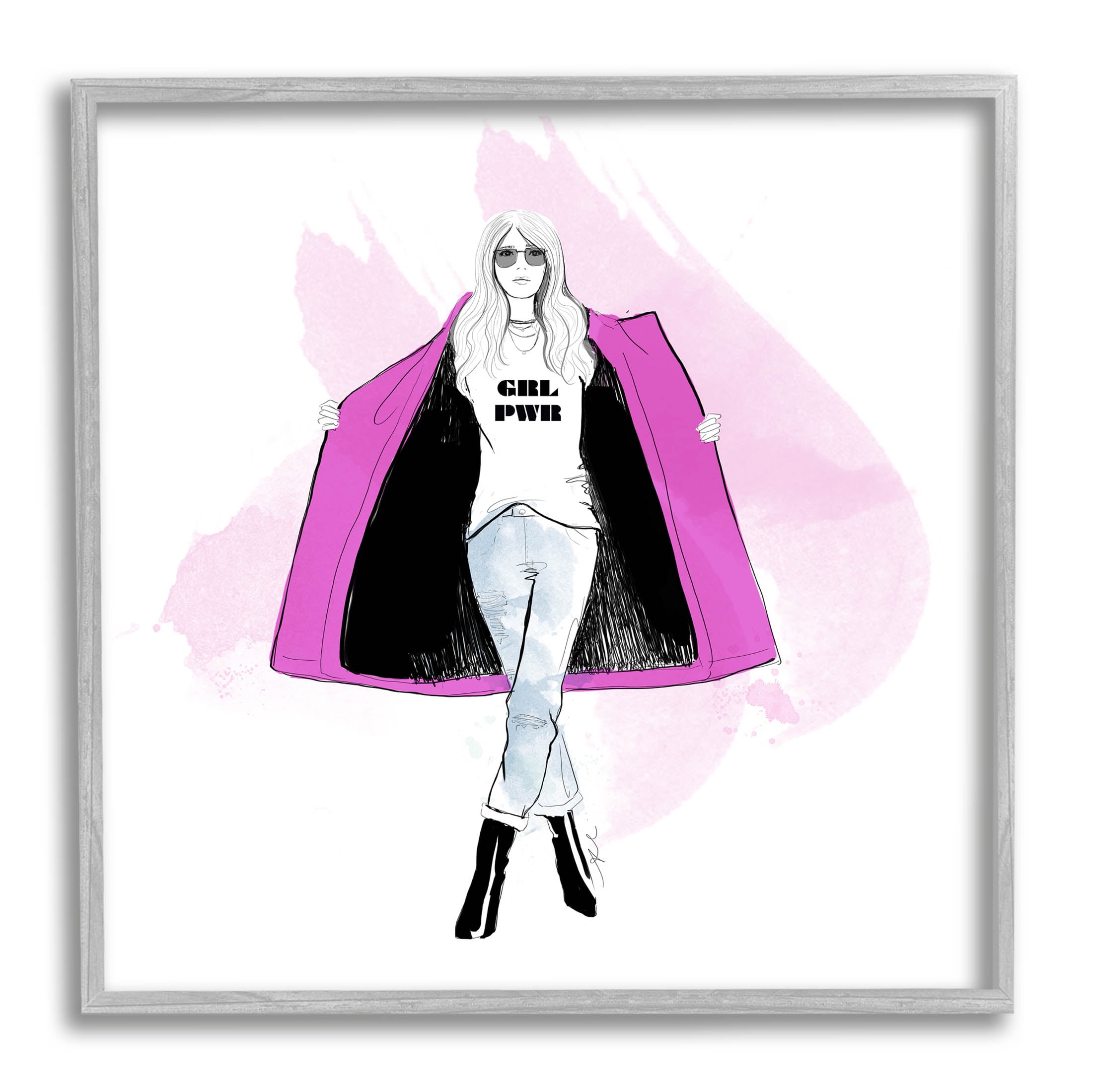 Stupell Industries Girl Power Fashion Portrait Graphic Art Gray Framed Art Print Wall Art, Design by Alison Petrie