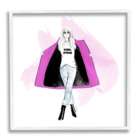 Stupell Industries Girl Power Fashion Portrait Graphic Art White Framed Art Print Wall Art, Design by Alison Petrie