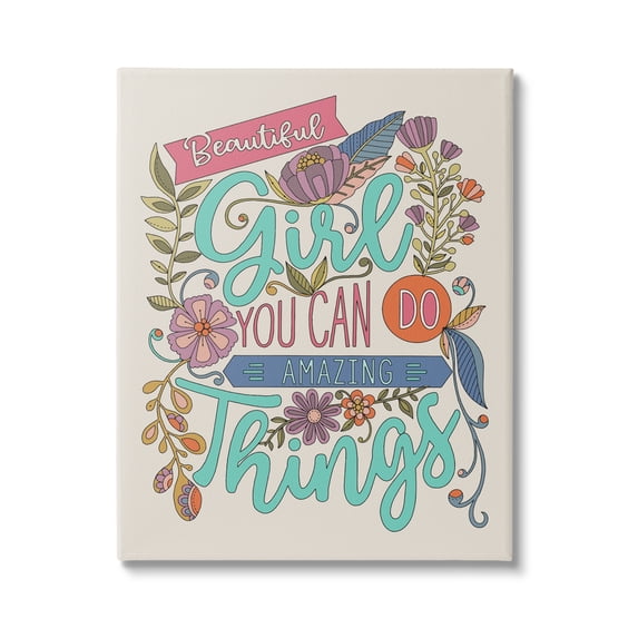 Stupell Industries Girl Power Fun Motivational Intricate Floral Pattern Graphic Art Gallery Wrapped Canvas Print Wall Art, Design by Valentina Harper