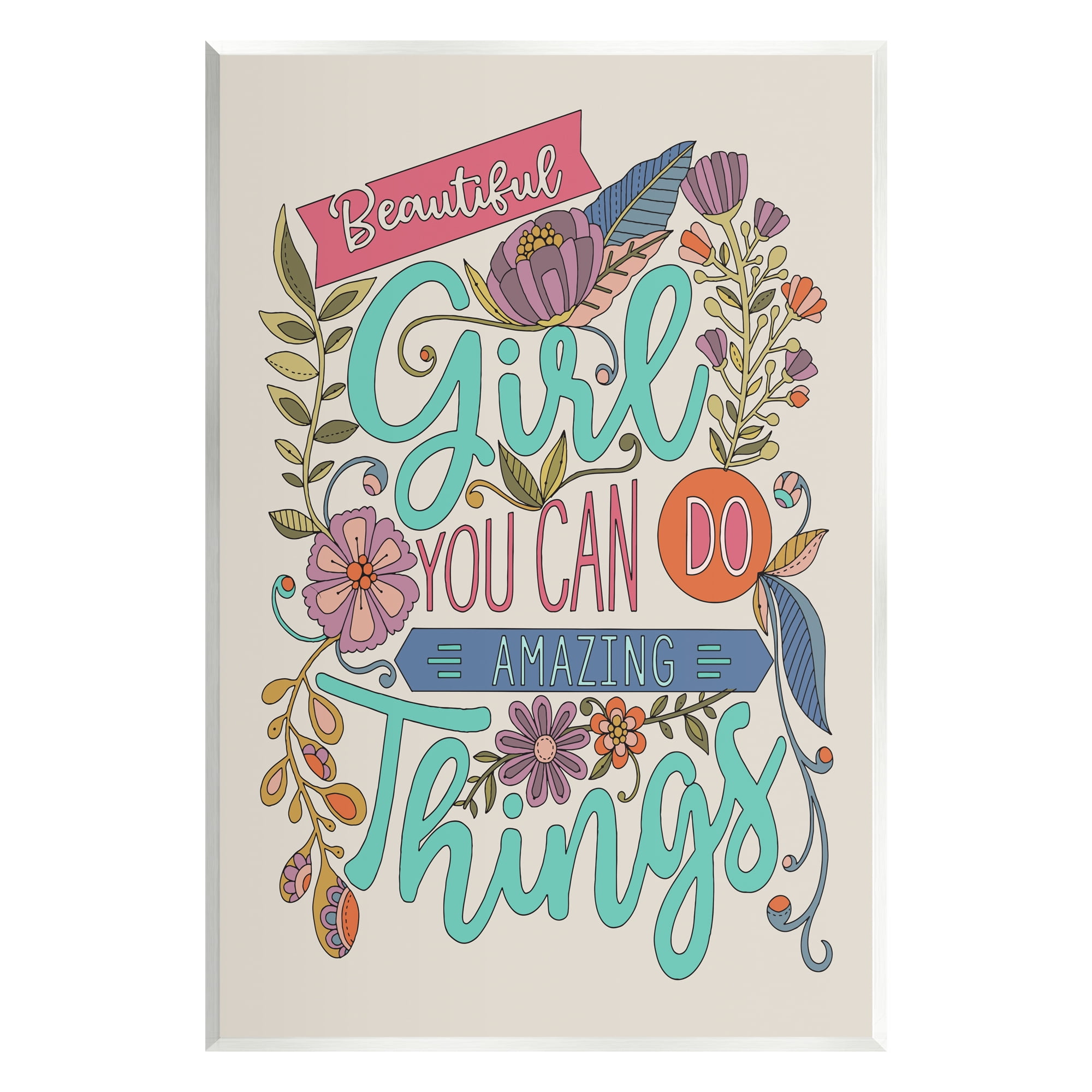 Stupell Industries Girl Power Fun Motivational Intricate Floral Pattern Graphic Art Unframed Art Print Wall Art, Design by Valentina Harper
