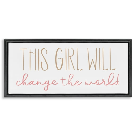 Stupell Industries Girl Power Motivational Phrase Inspirational Painting Black Floater Framed Canvas Art Print Wall Art, 25 x 11