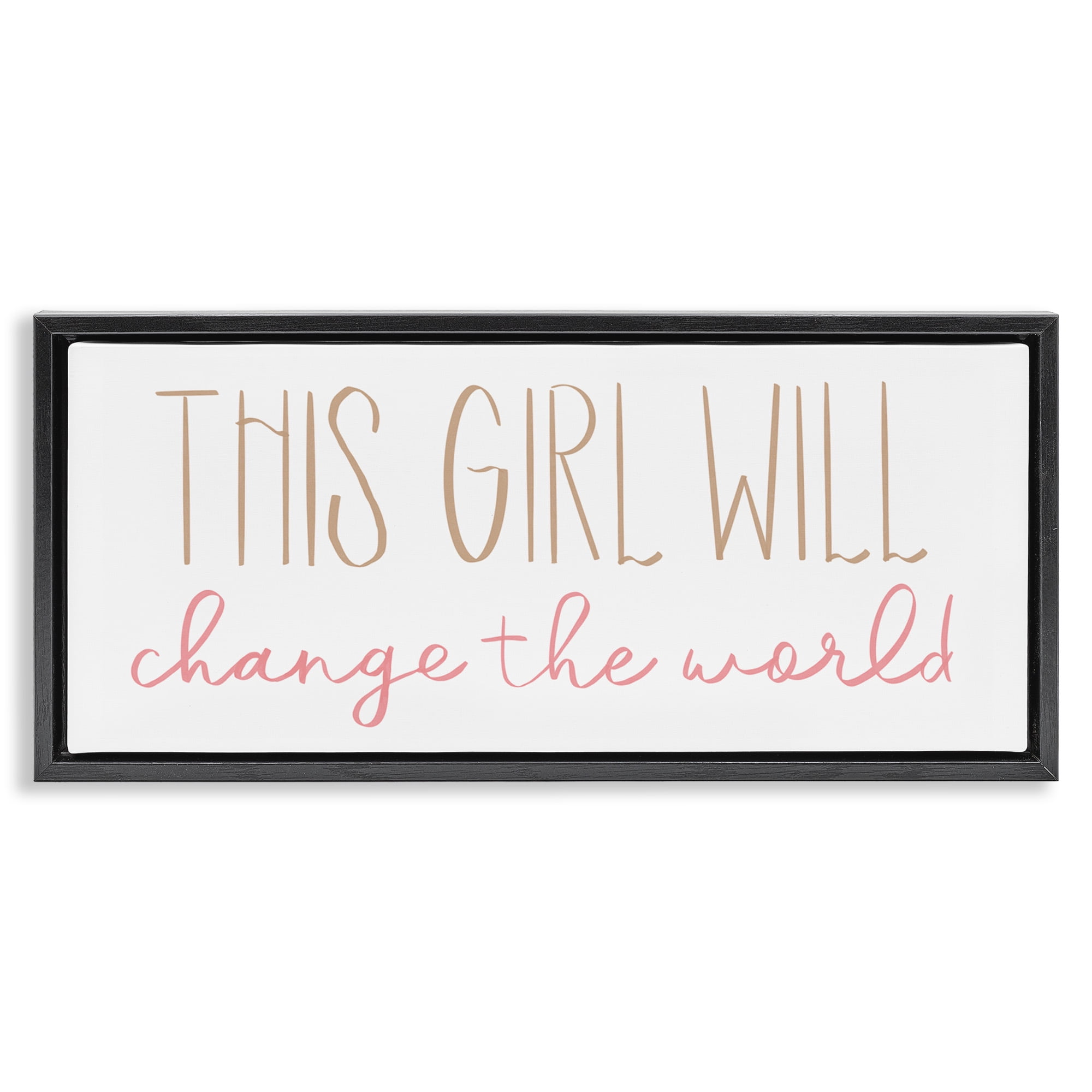 Stupell Industries Girl Power Motivational Phrase Inspirational Painting Black Floater Framed Canvas Art Print Wall Art, 31 x 14