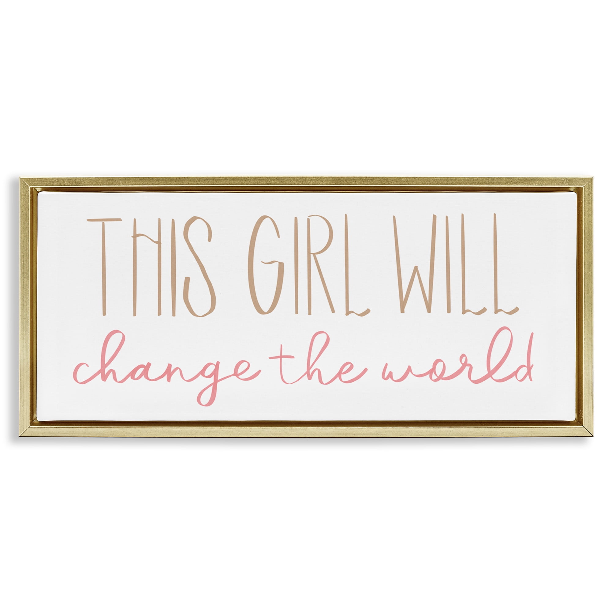 Stupell Industries Girl Power Motivational Phrase Inspirational Painting Gold Floater Framed Canvas Art Print Wall Art, 31 x 14