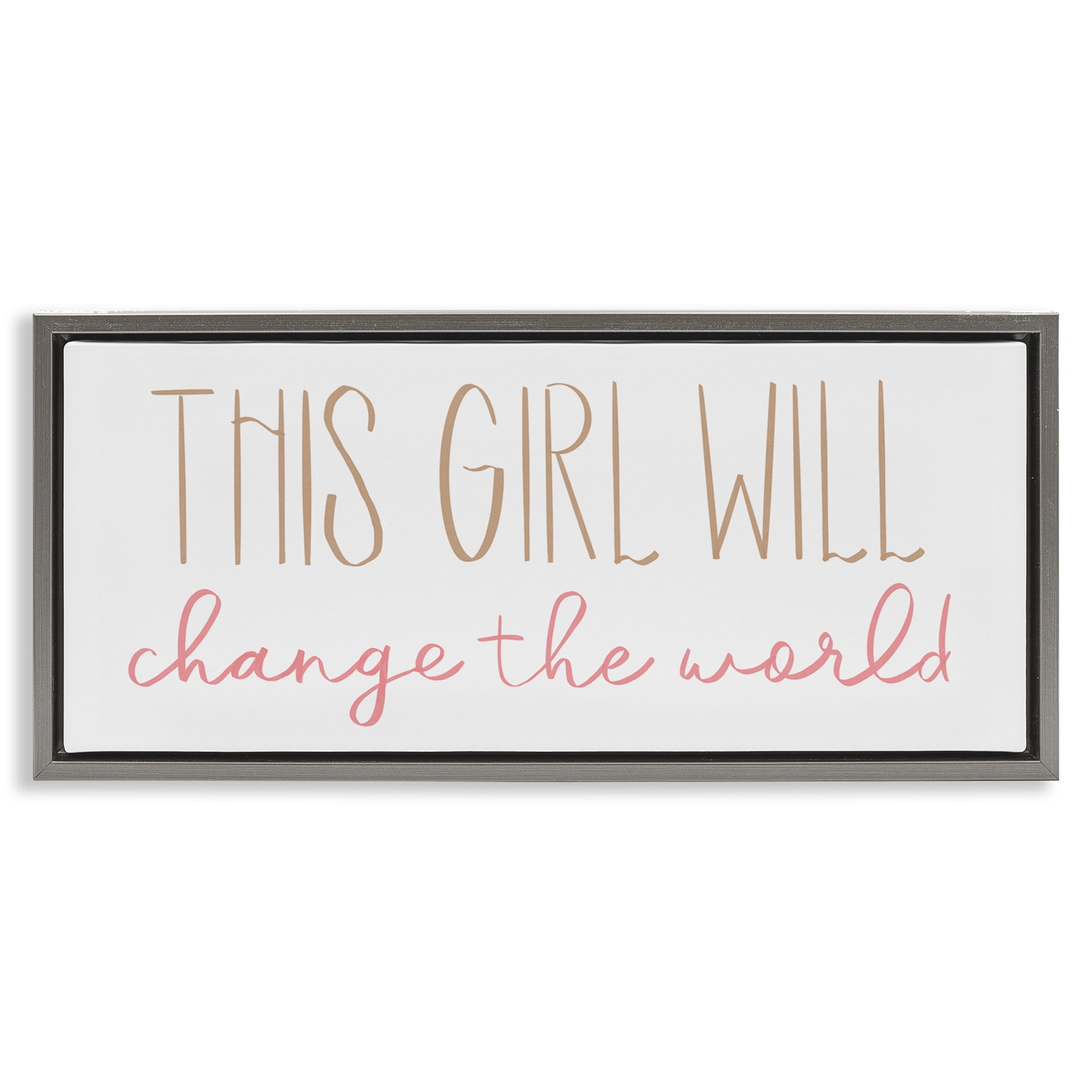 Stupell Industries Girl Power Motivational Phrase Inspirational Painting Gray Floater Framed Canvas Art Print Wall Art, 31 x 14