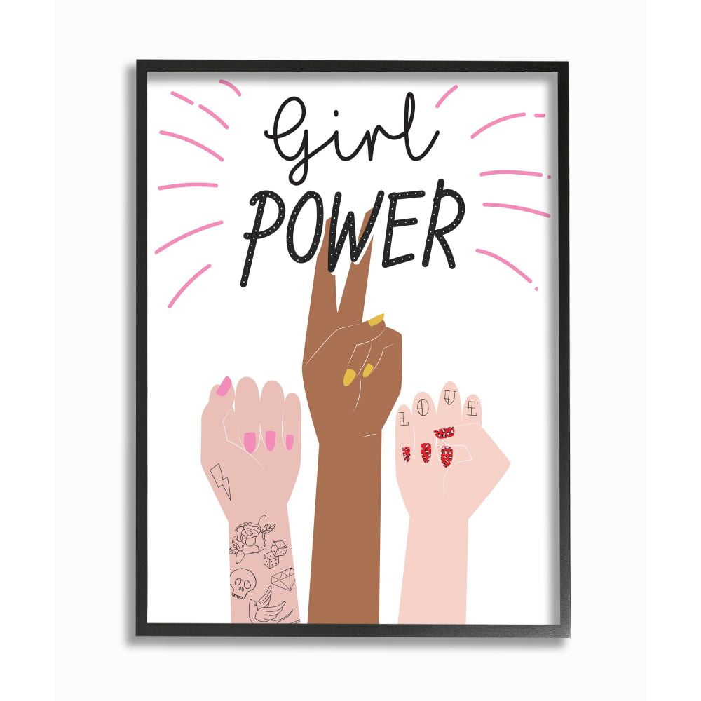 Stupell Industries Girl Power Motivational Phrase with Raised Fist Hand Poses Designed by Angela Nickeas