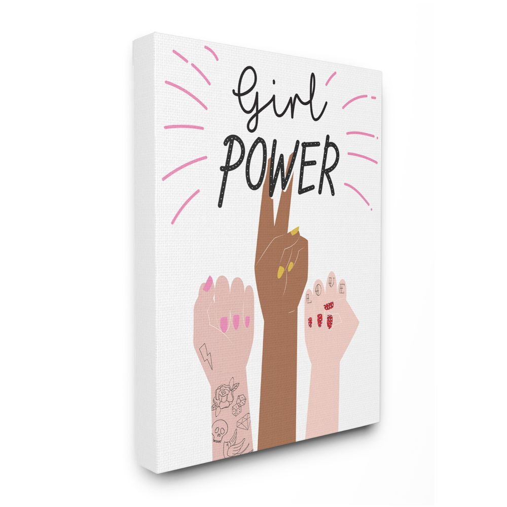 Stupell Industries Girl Power Motivational Phrase with Raised Fist Hand Poses Designed by Angela Nickeas