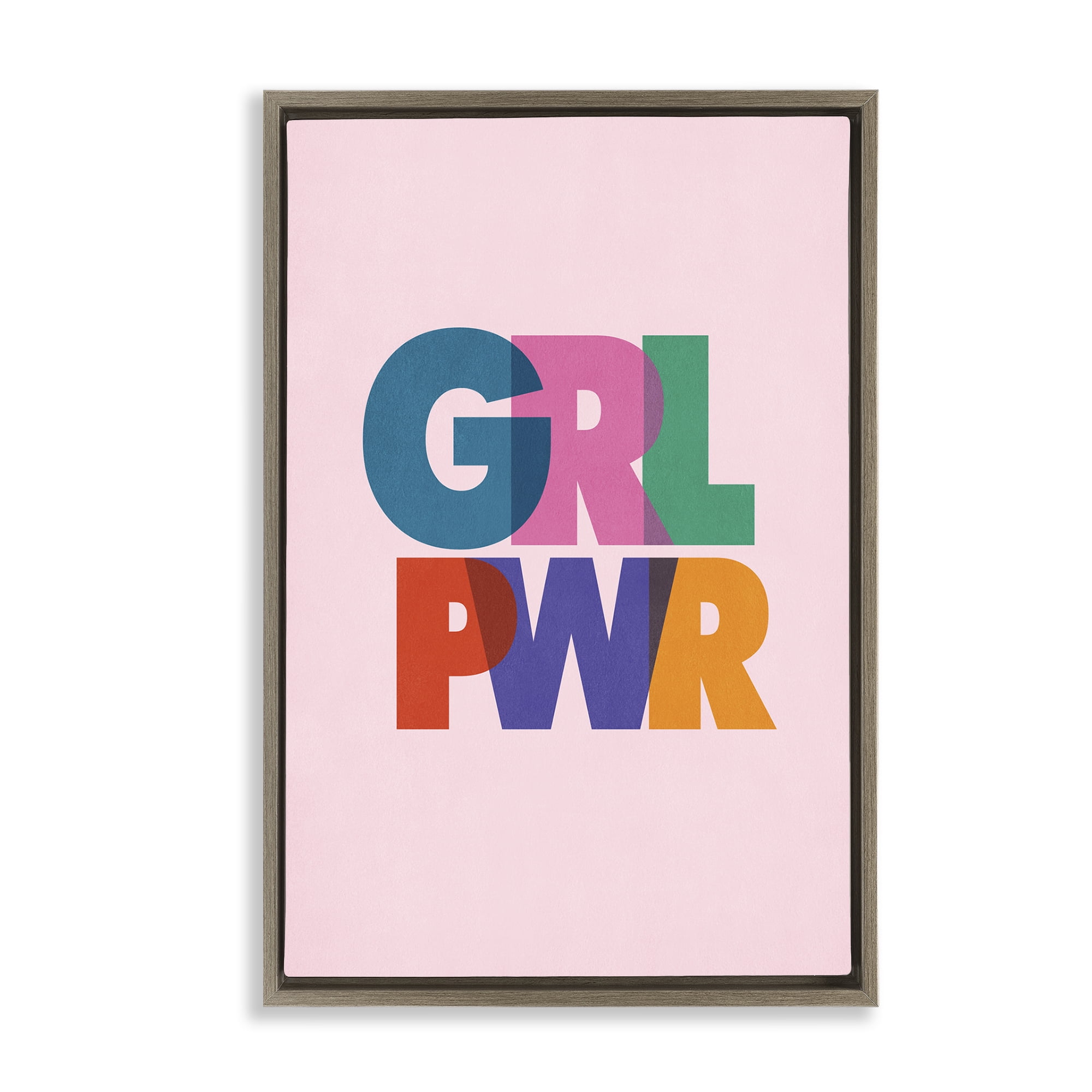 Stupell Industries Girl Power Pastel Text Text & Numbers Painting Brown Floater Framed Canvas Art Print Wall Art, 17 x 25