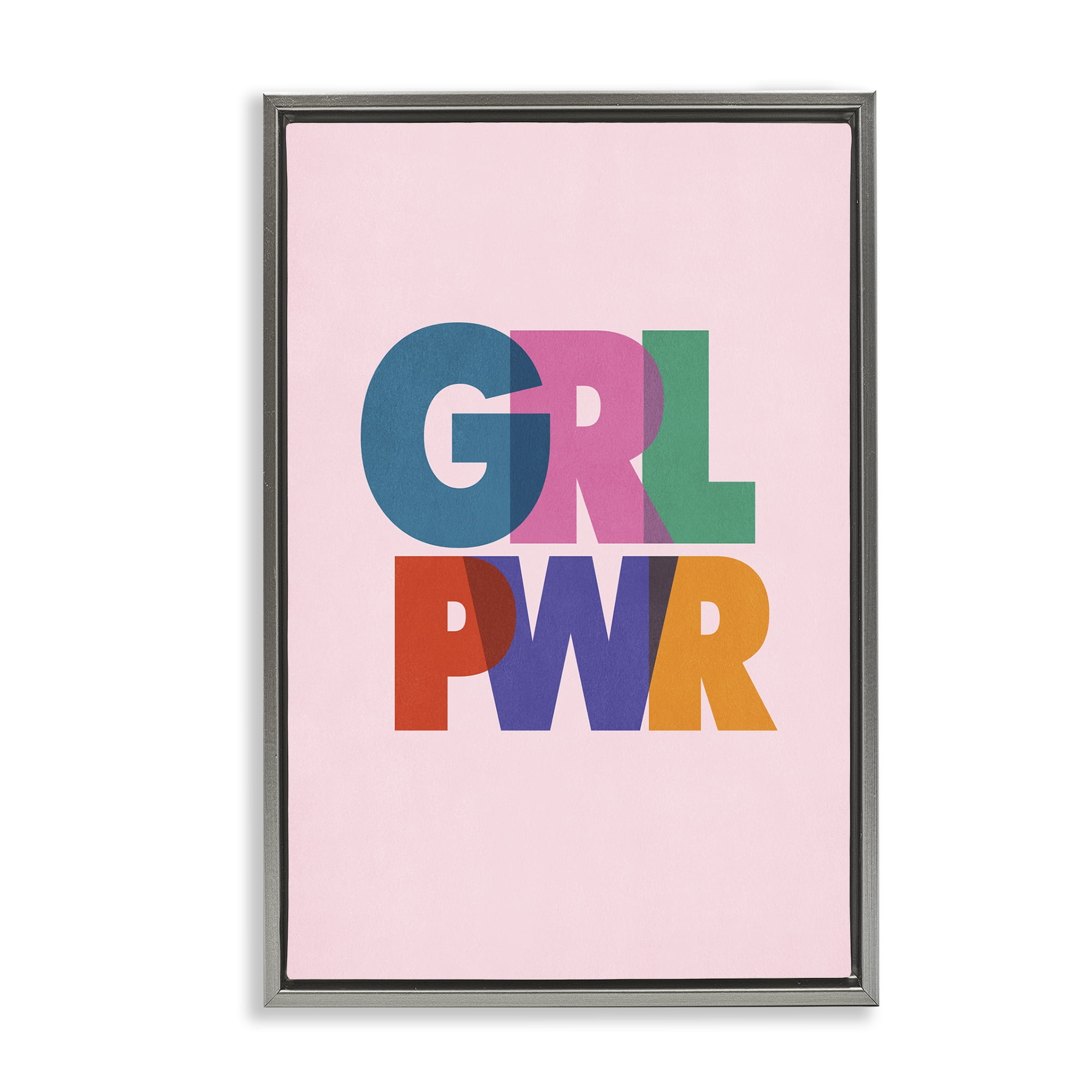 Stupell Industries Girl Power Pastel Text Text & Numbers Painting Gray Floater Framed Canvas Art Print Wall Art, 17 x 25