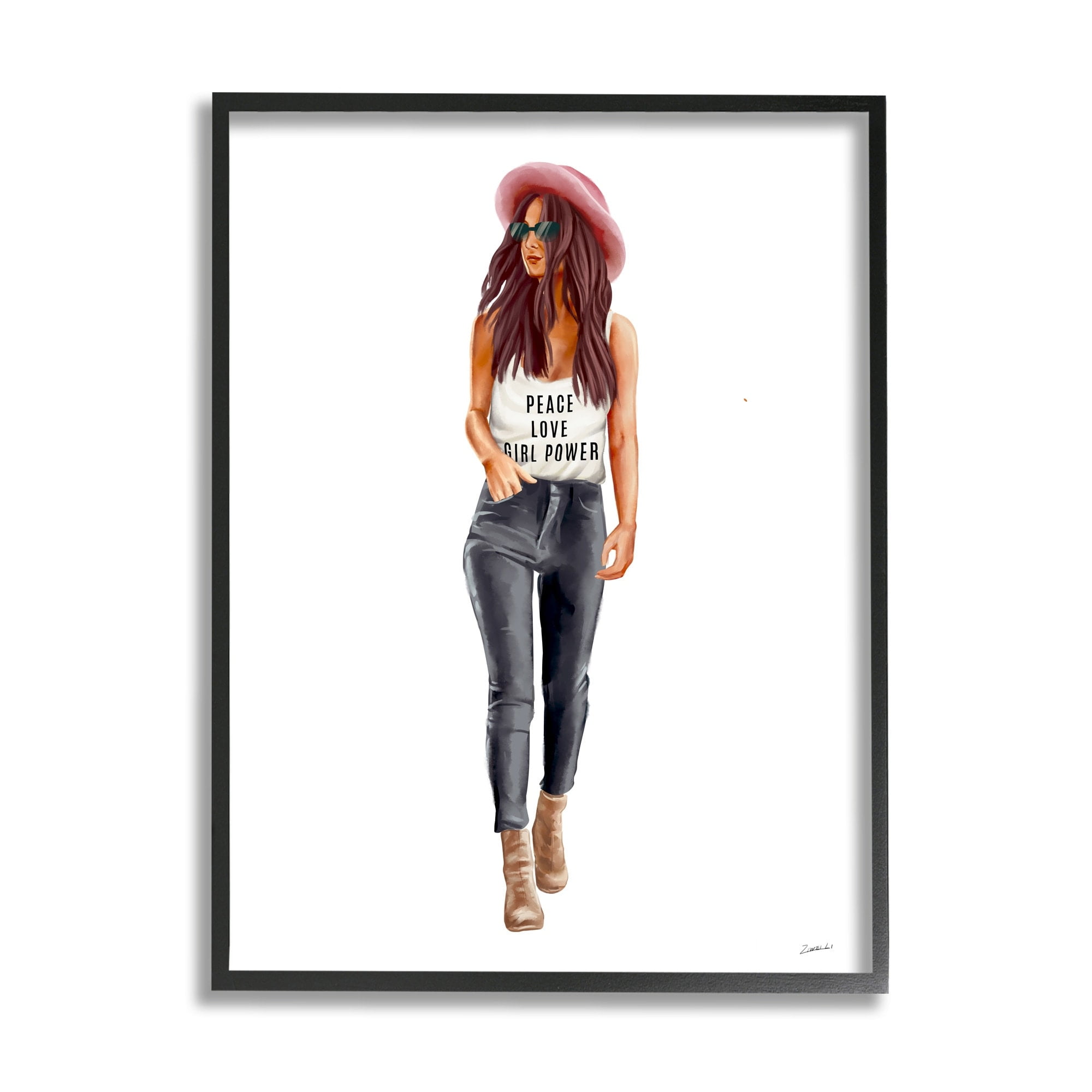 Stupell Industries Girl Power Phrase Fashionista Standing Pose Beauty & Fashion Painting Black Framed Art Print Wall Art, 11 x 14