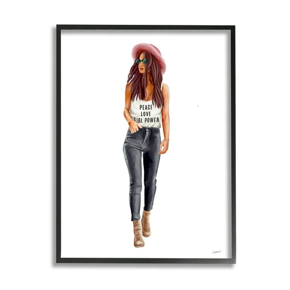 Stupell Industries Girl Power Phrase Fashionista Standing Pose Beauty & Fashion Painting Black Framed Art Print Wall Art, 24 x 30