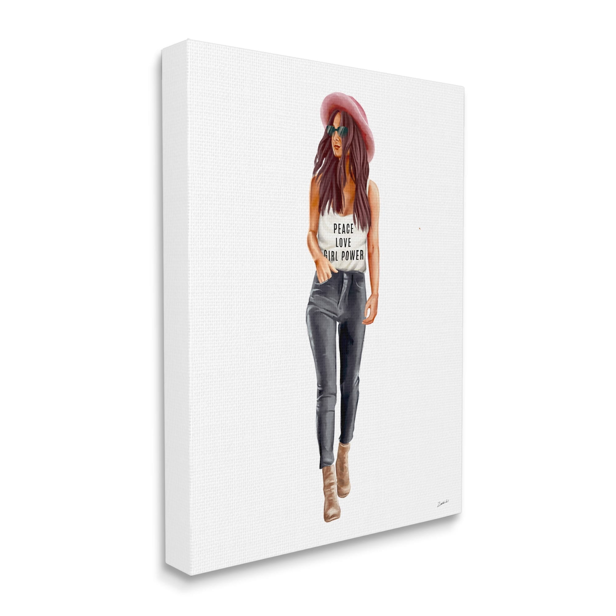 Stupell Industries Girl Power Phrase Fashionista Standing Pose Beauty & Fashion Painting Gallery Wrapped Canvas Art Print Wall Art, 16 x 20