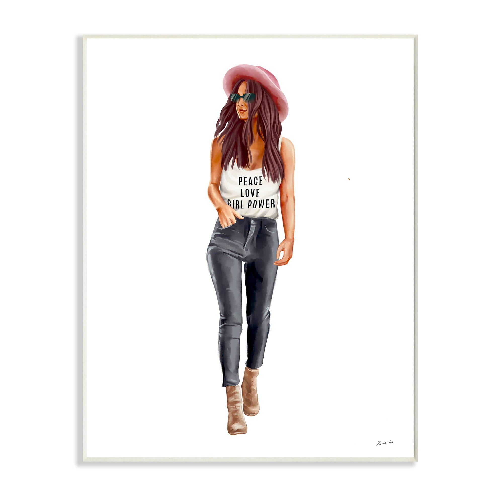 Stupell Industries Girl Power Phrase Fashionista Standing Pose Beauty & Fashion Painting Wall Plaque Art Print Wall Art, 10 x 15