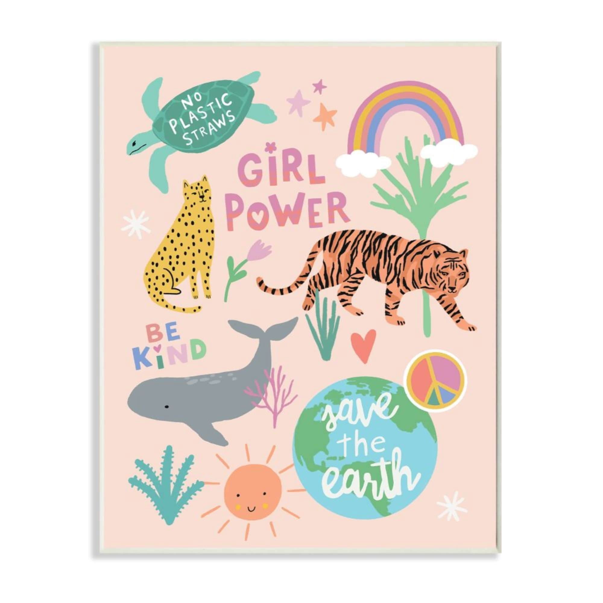 Stupell Industries Girl Power Phrases Colorful Animal Illustrations Design by Nina Seven