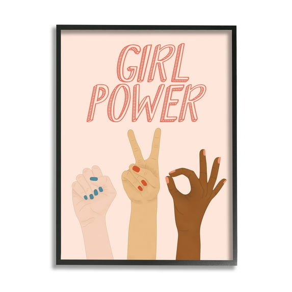 Stupell Industries Girl Power Pop Phrase Various Hand Signs Graphic Art Black Framed Art Print Wall Art, 11x14, by JJ Design House LLC