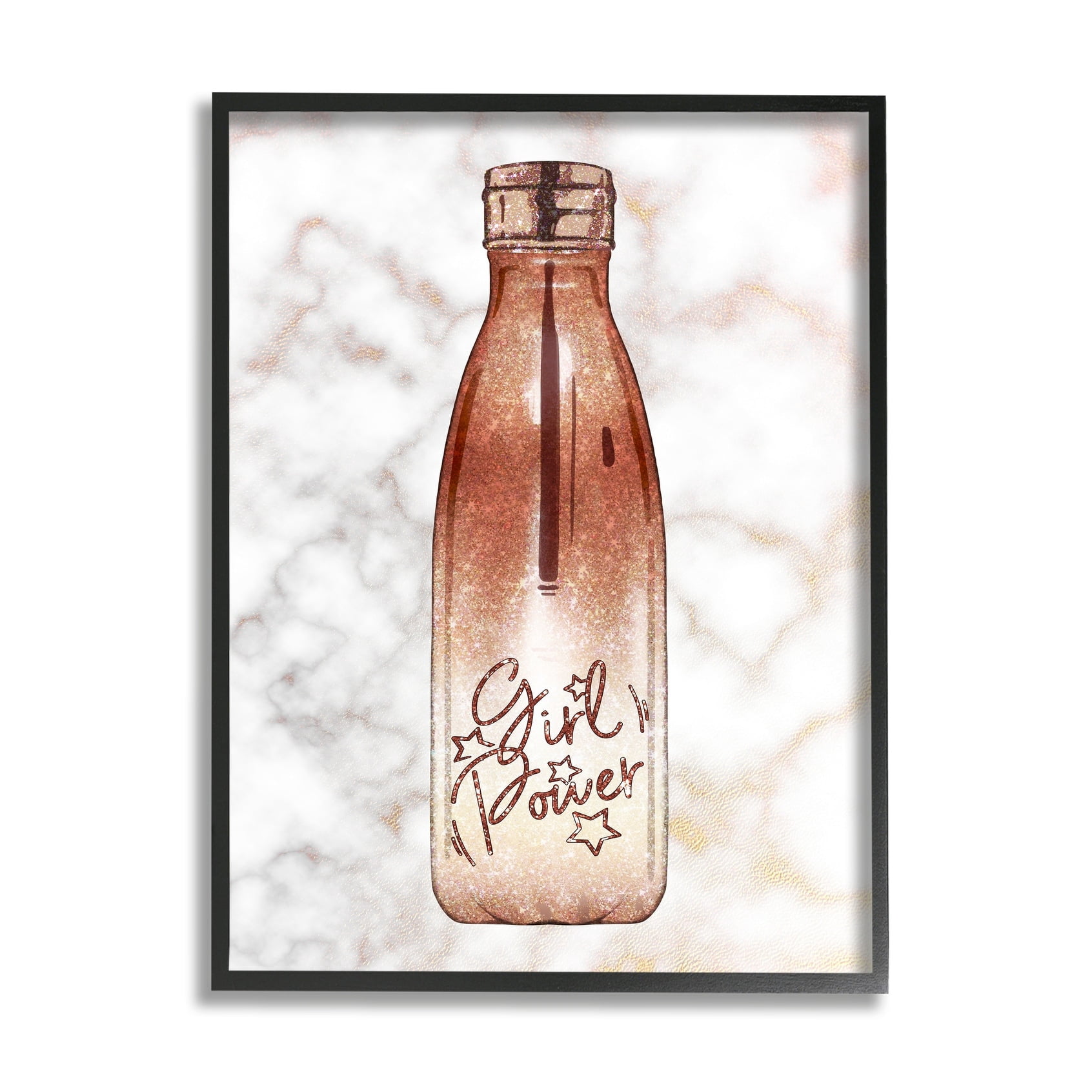 Stupell Industries Girl Power Quote Fashion Bottle over Marble Black Framed, 24 x 30, Design by Ziwei Li